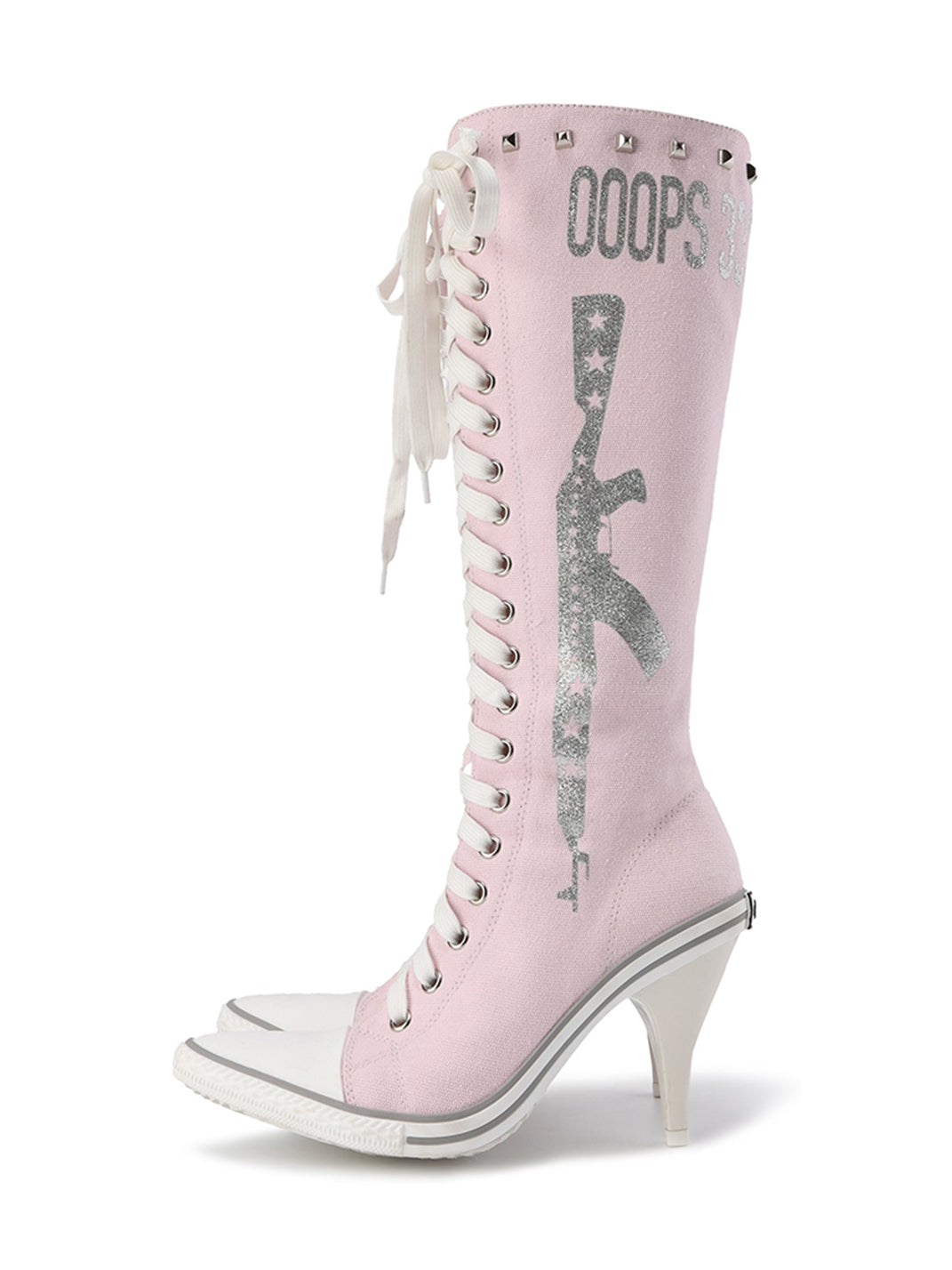 Graphic-Print Clear-Heel Studded Tall Boots - View 10