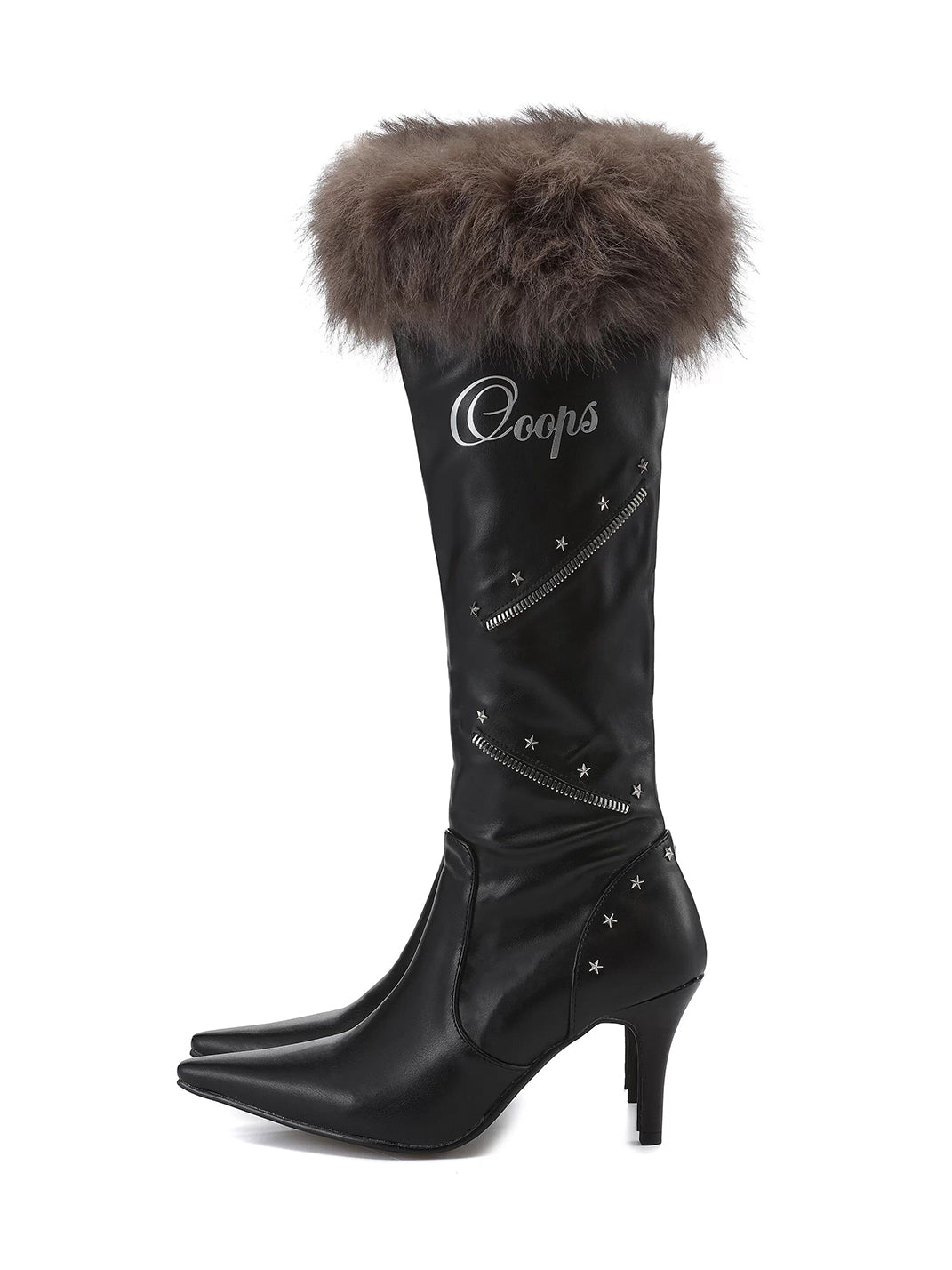 Plush-Cuff Pointed-Toe Knee-High Boots
