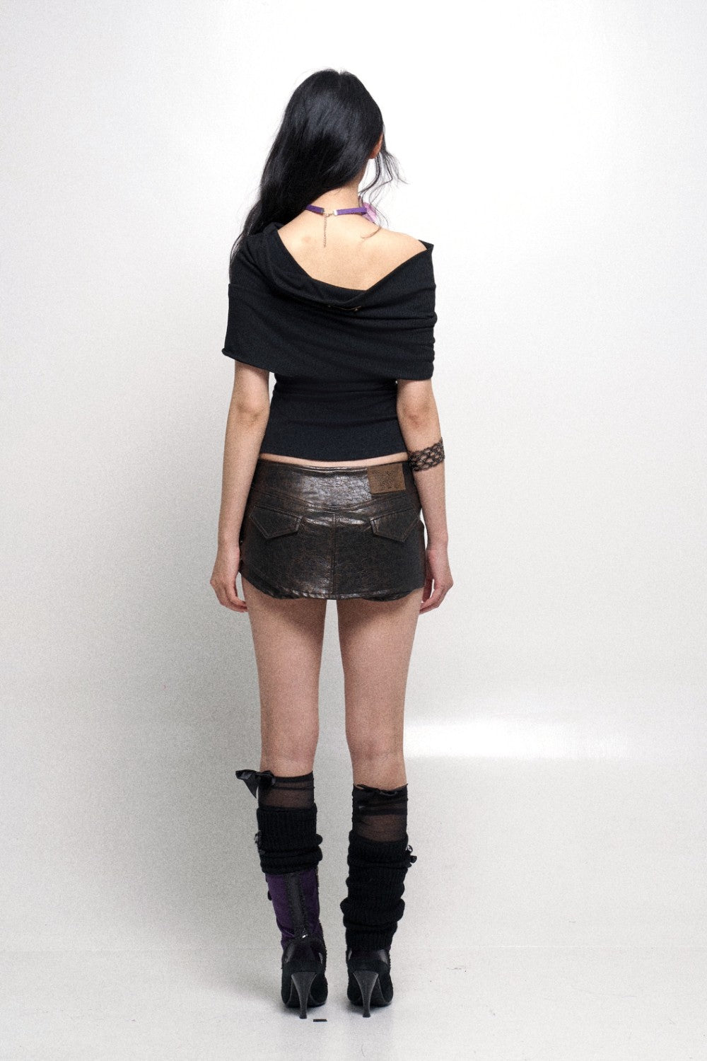 Faux Leather Wrap Mini Skirt with Button Details