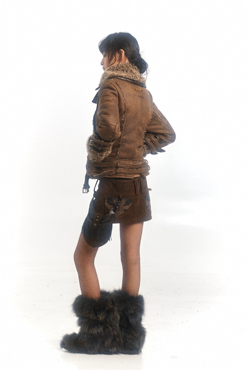 Brown Shearling Moto Leather Jacket