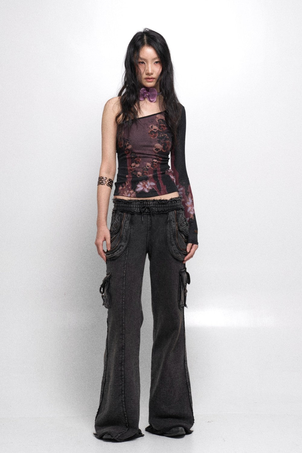 Gothic Floral One Shoulder Top