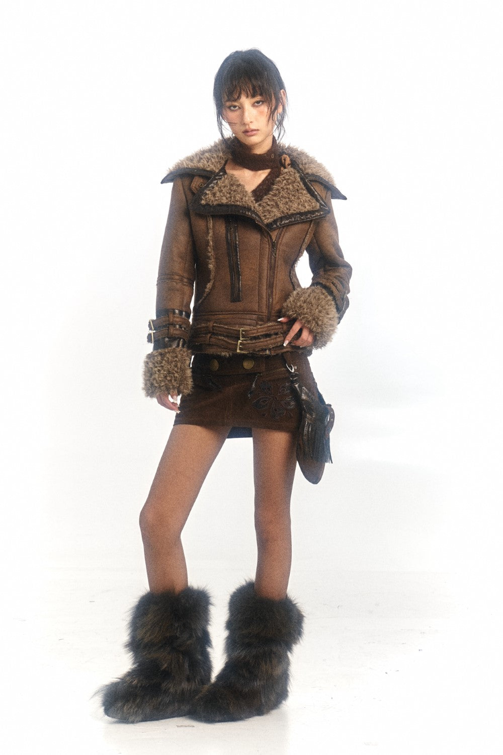 Brown Shearling Moto Leather Jacket