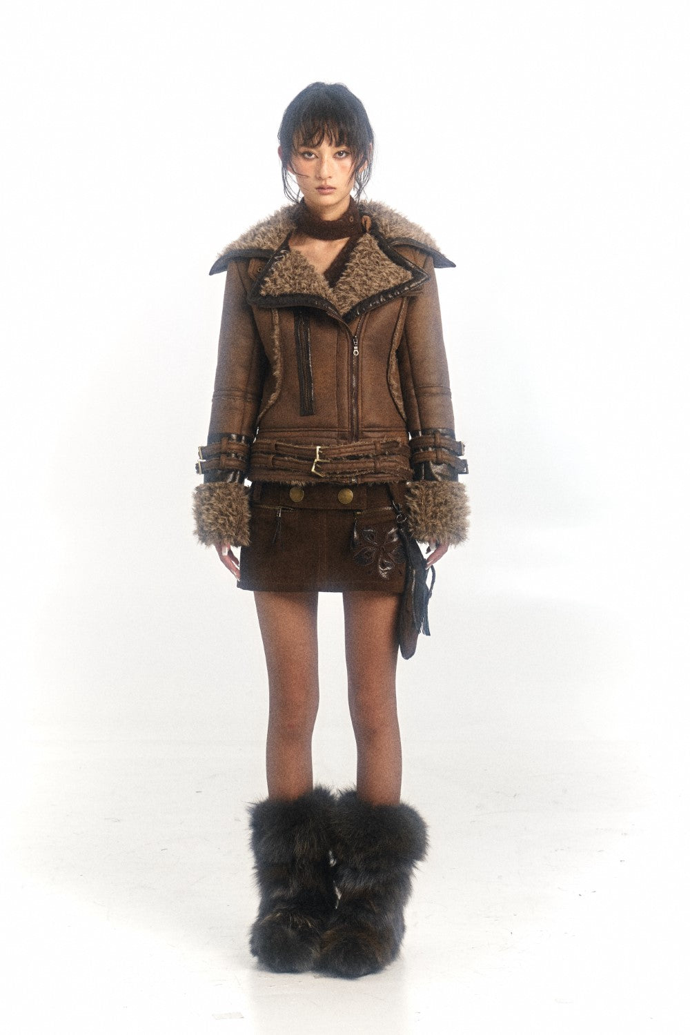 Brown Shearling Moto Leather Jacket