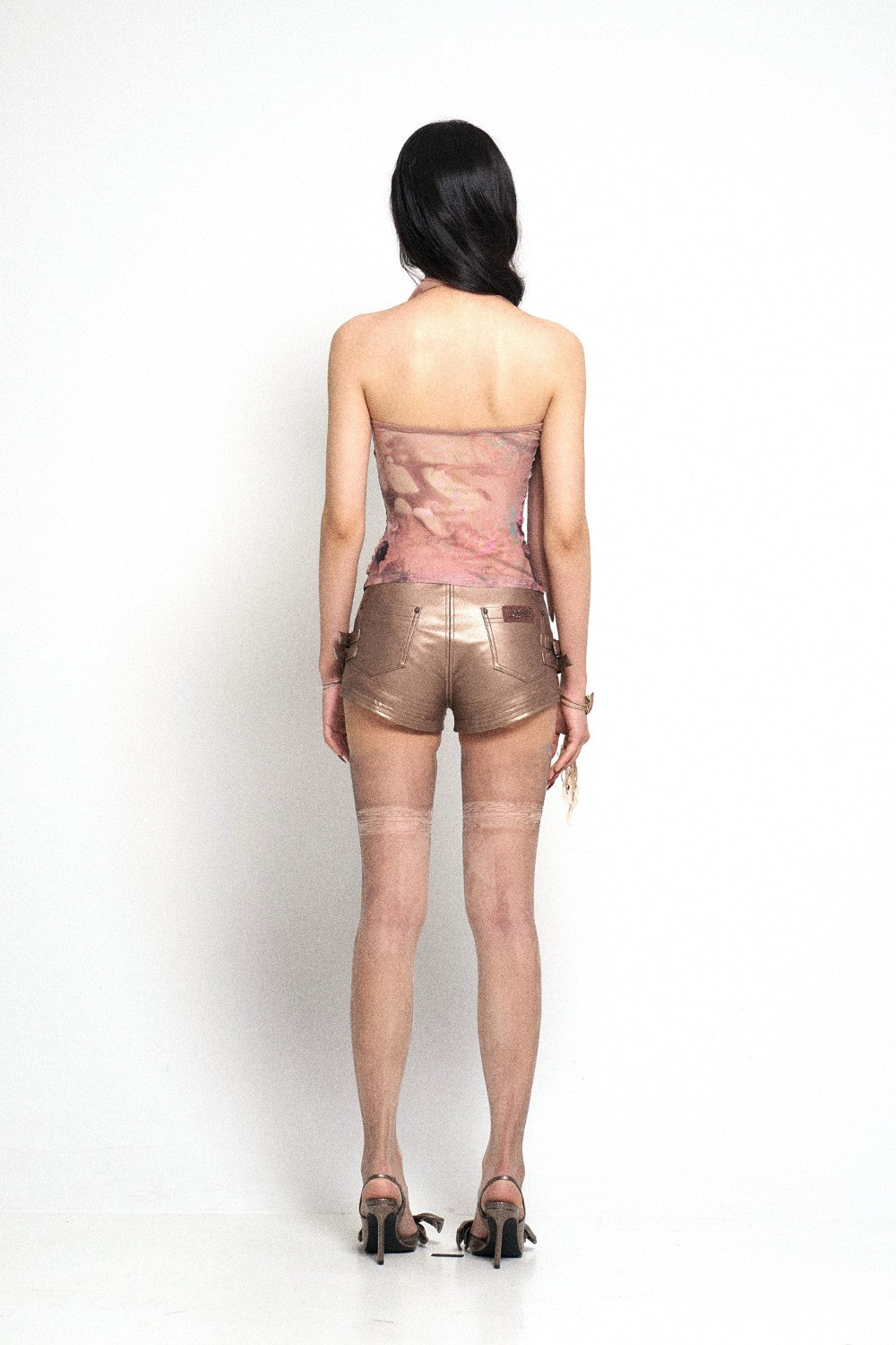 Dusty Rose Halter Top with Abstract Print Panel