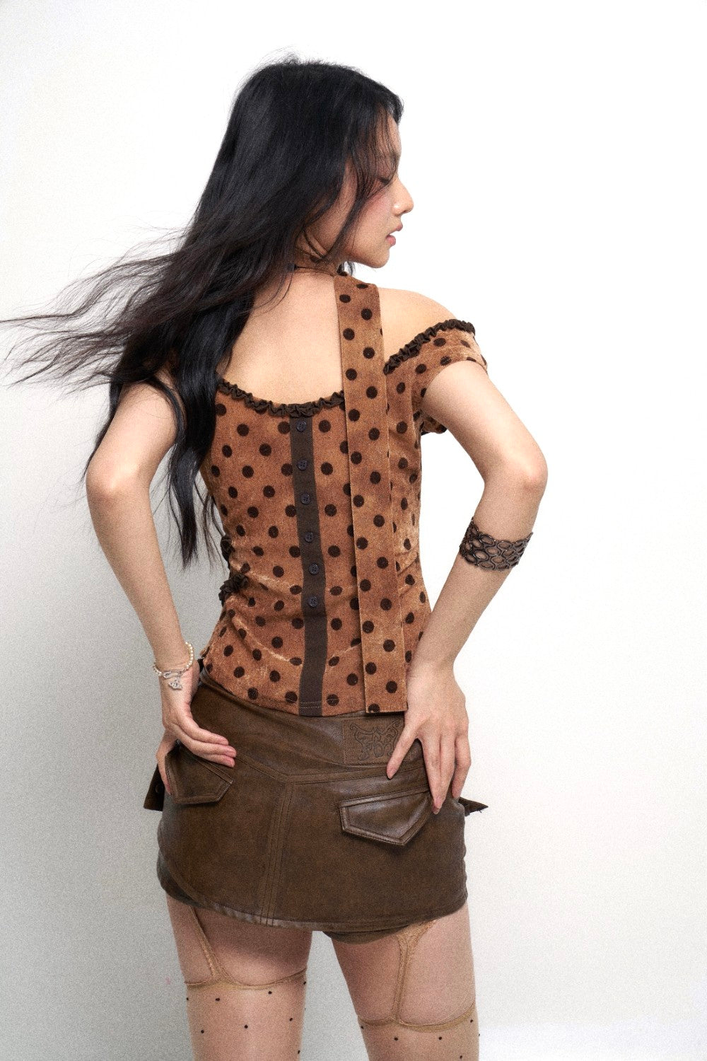 Brown Polka Dot Corset Top