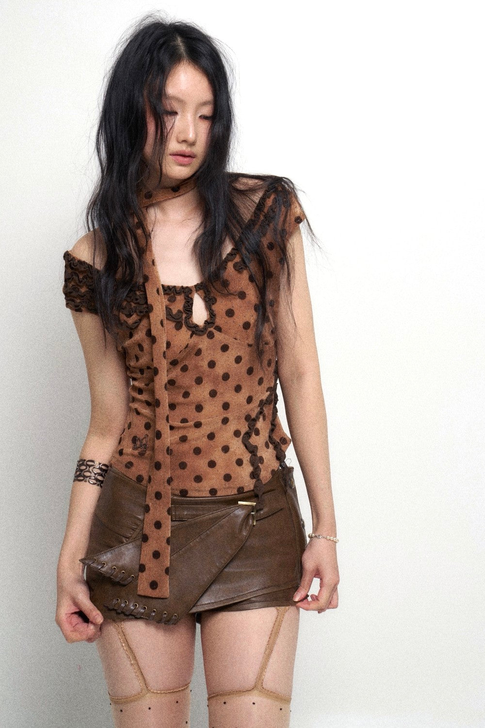 Brown Polka Dot Corset Top