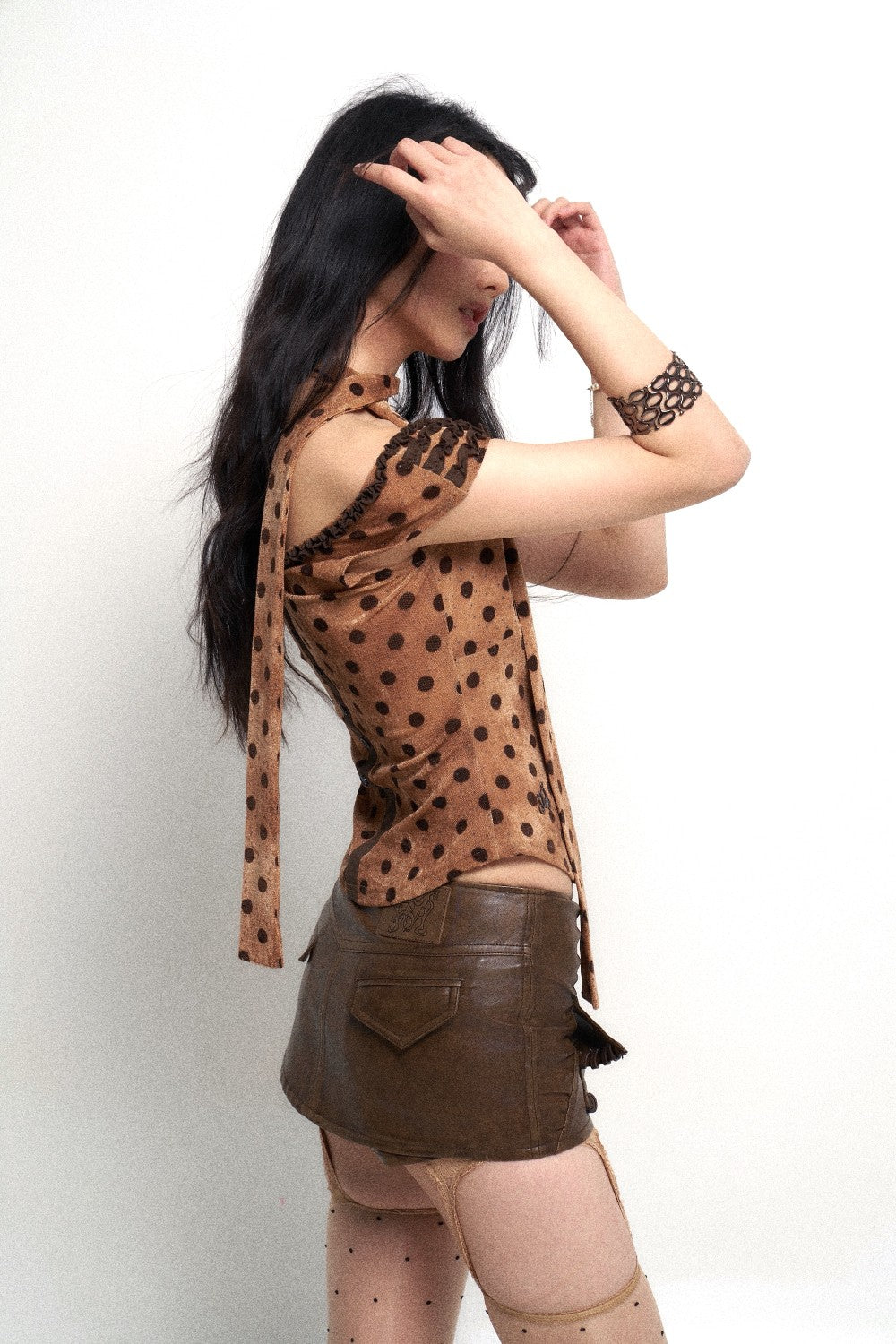 Brown Polka Dot Corset Top