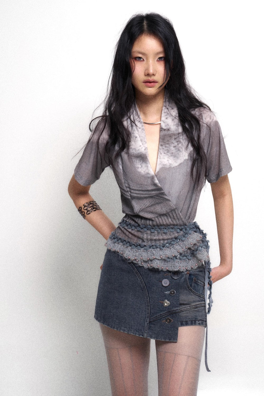 Silver Velvet Wrap Blouse