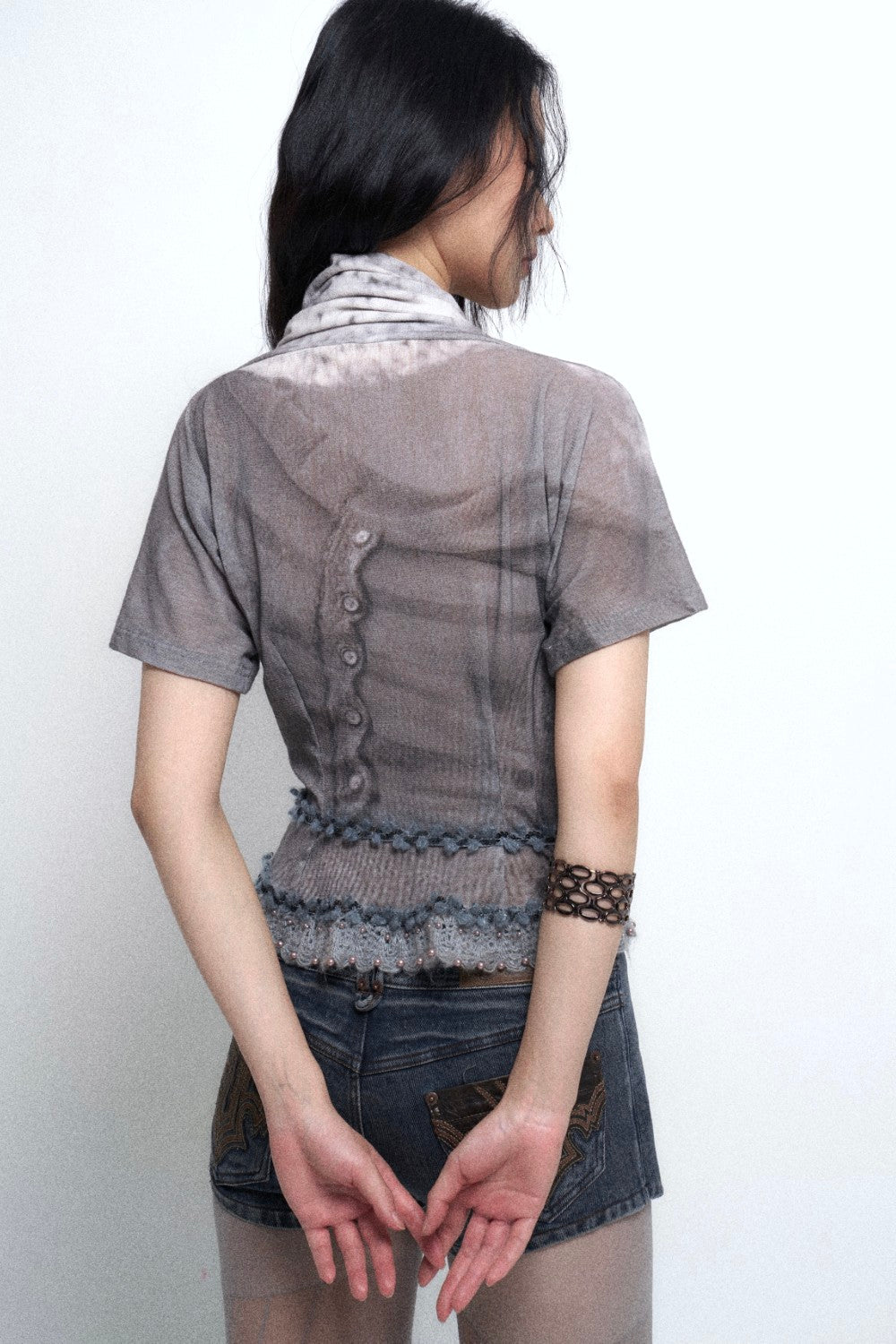 Silver Velvet Wrap Blouse