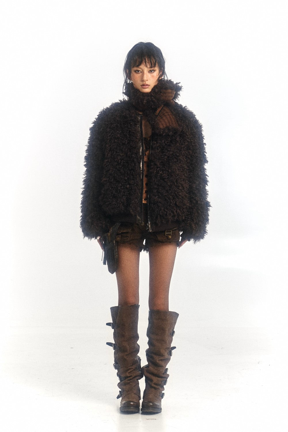 Brown Shearling Curly Fur Coat