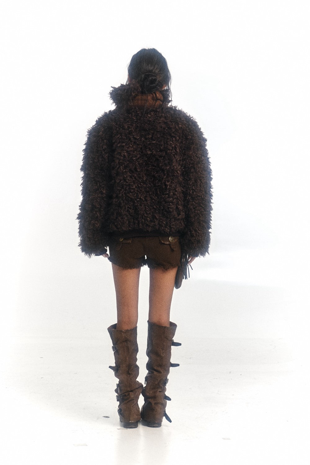 Brown Shearling Curly Fur Coat