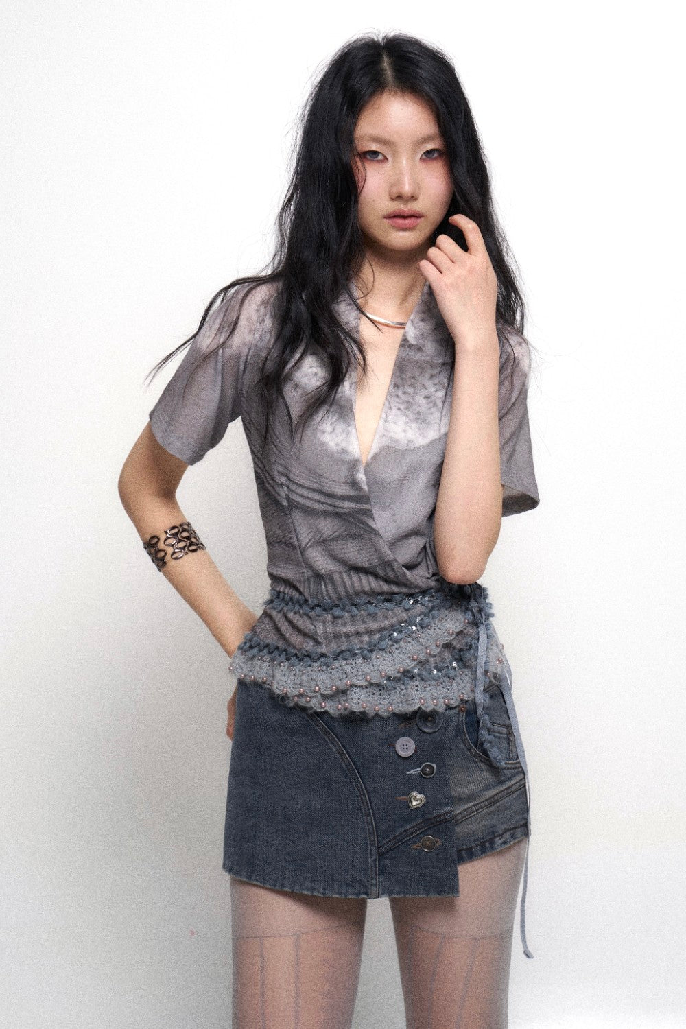 Button Front Denim Mini Skort