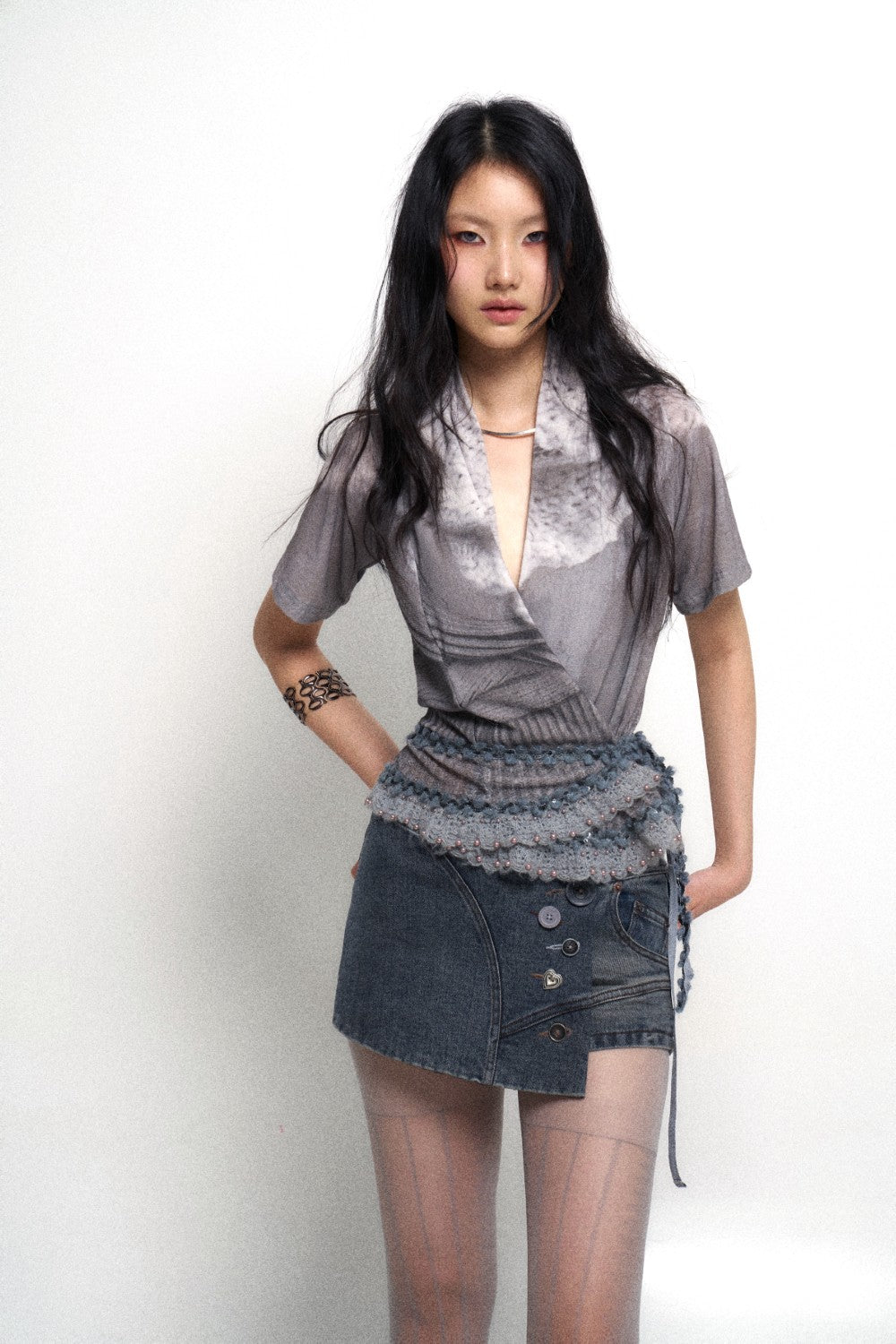 Button Front Denim Mini Skort