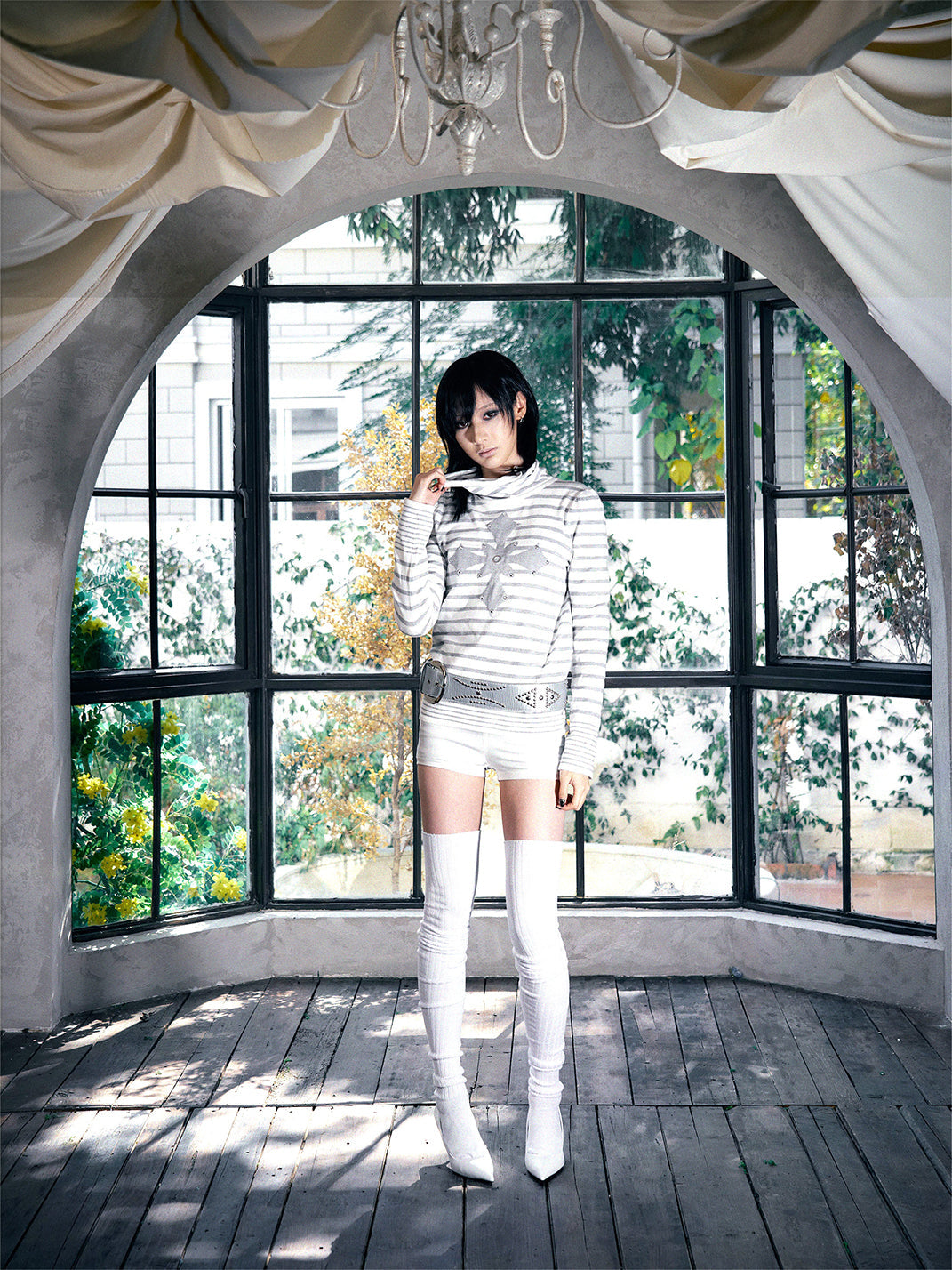 Studded Cross Striped Turtleneck Sweater - View 9