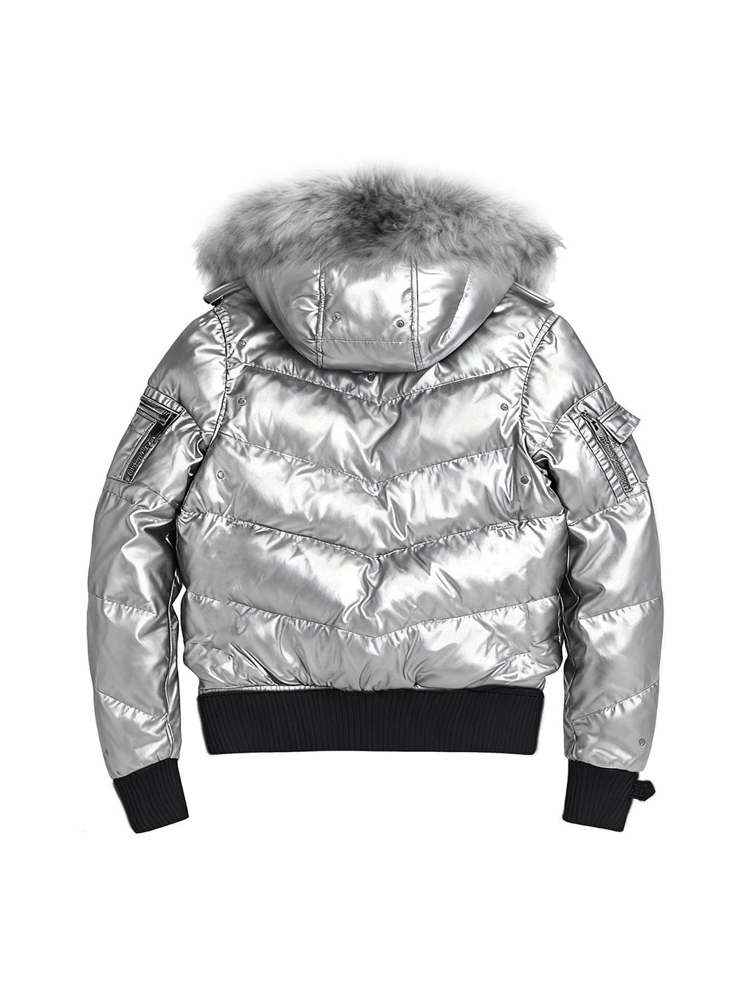 Metallic Faux-Fur Hooded Down Jacket - View 2