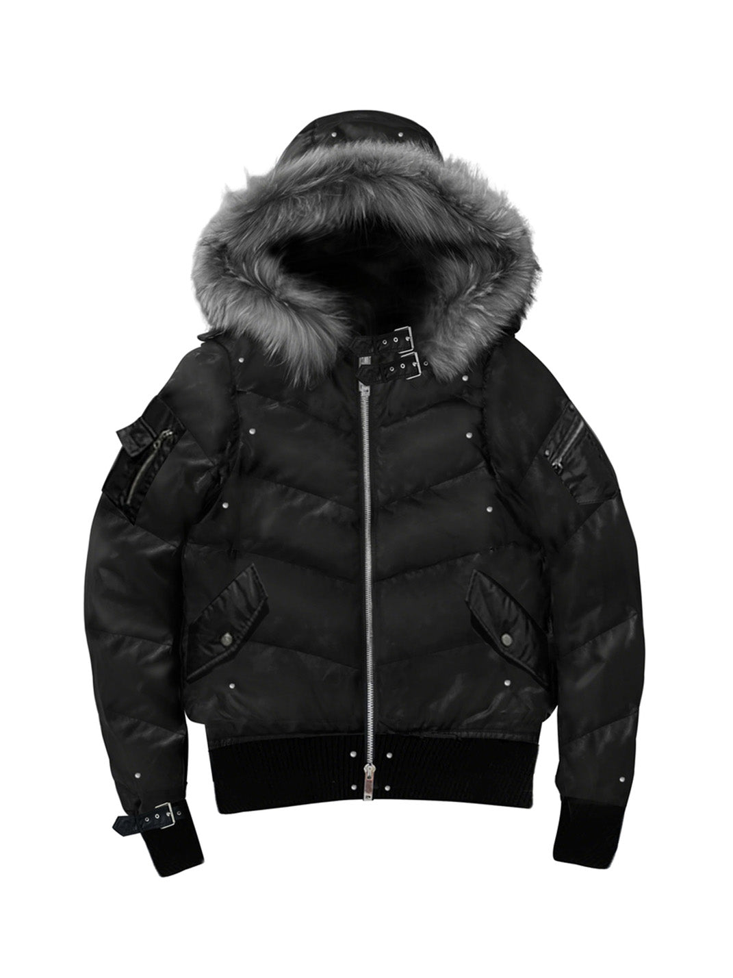 Metallic Faux-Fur Hooded Down Jacket - View 3