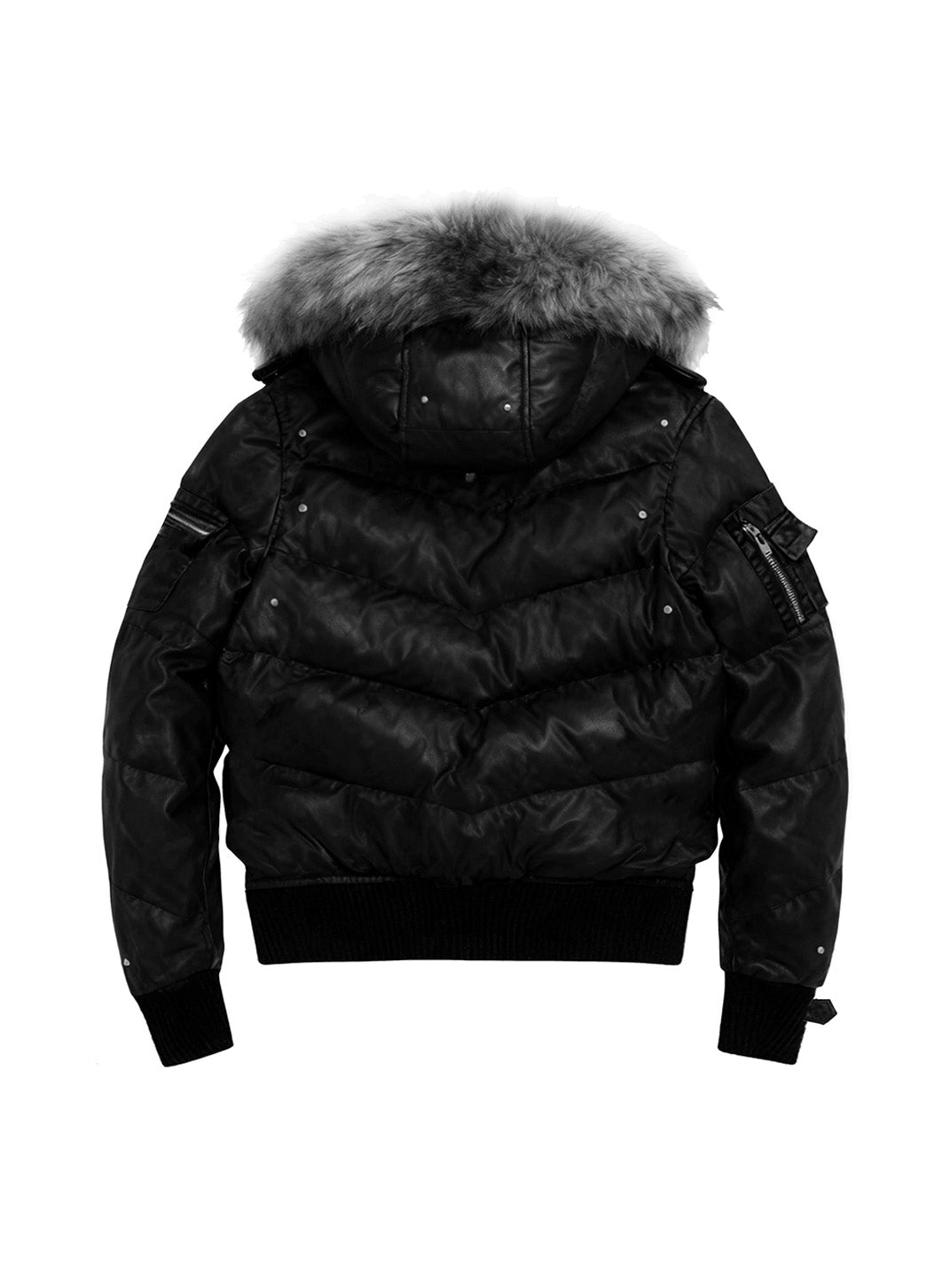 Metallic Faux-Fur Hooded Down Jacket - View 4