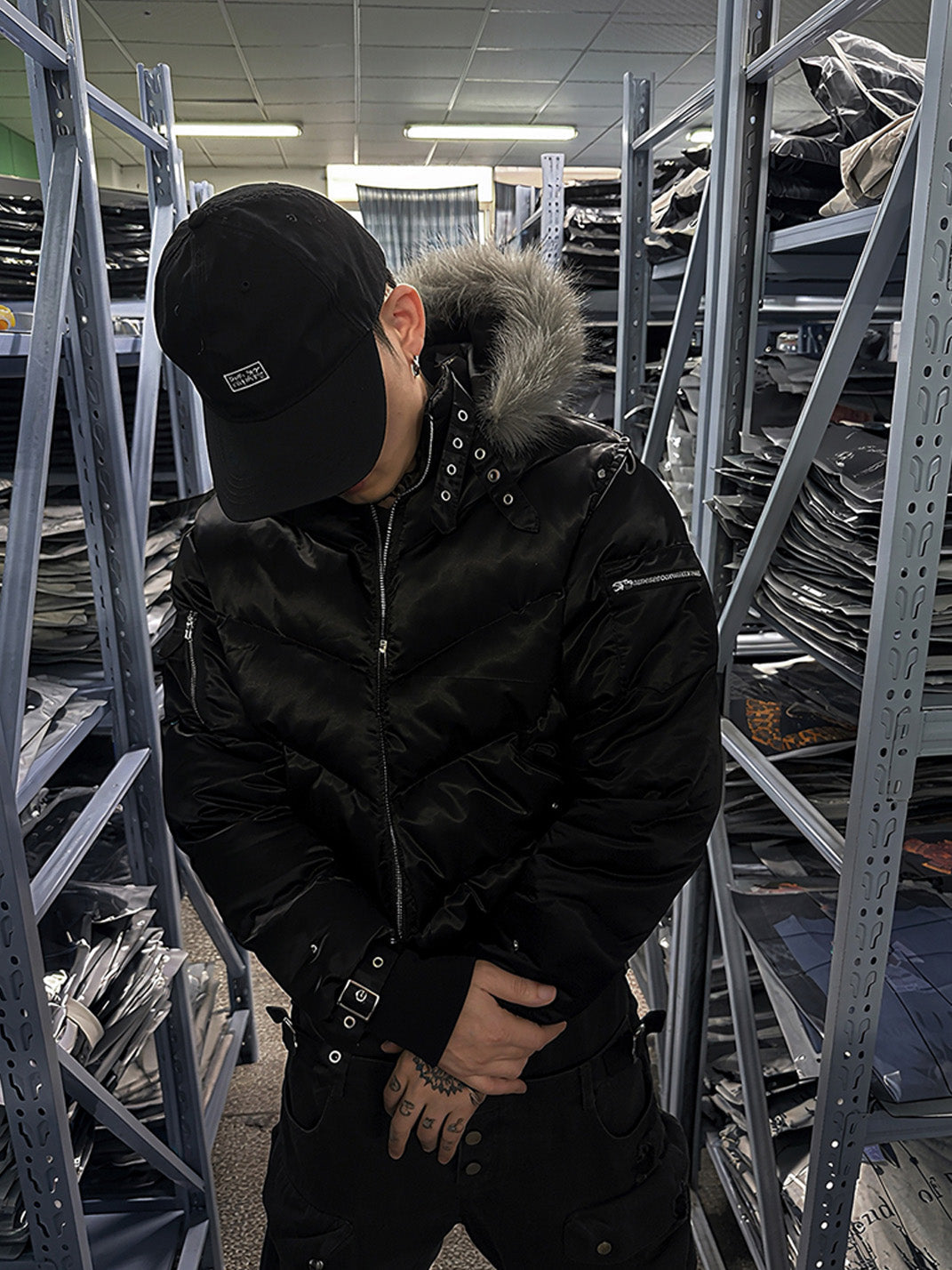 Metallic Faux-Fur Hooded Down Jacket - View 8