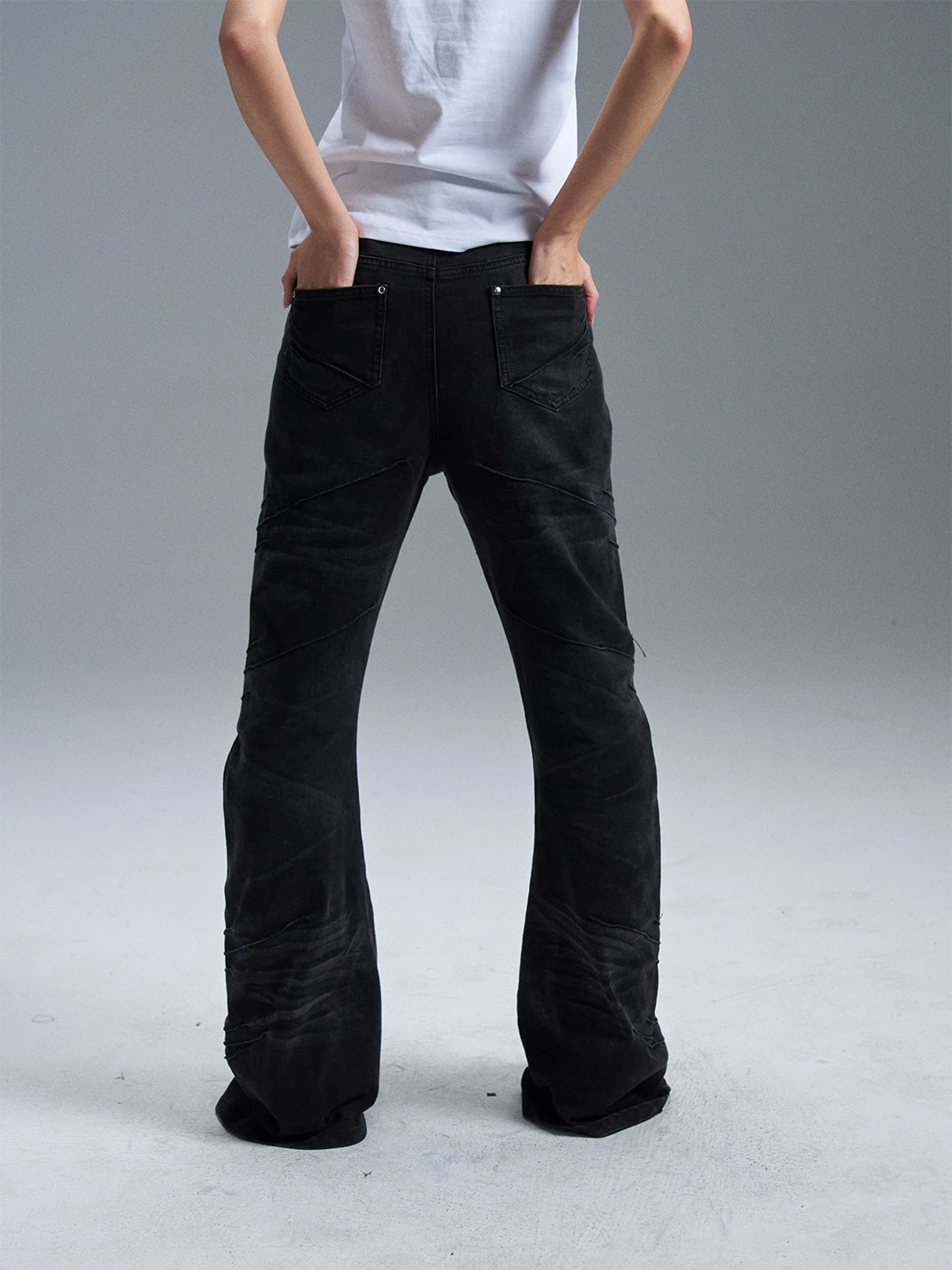 Curved-Blade Washed Denim Jeans - View 7