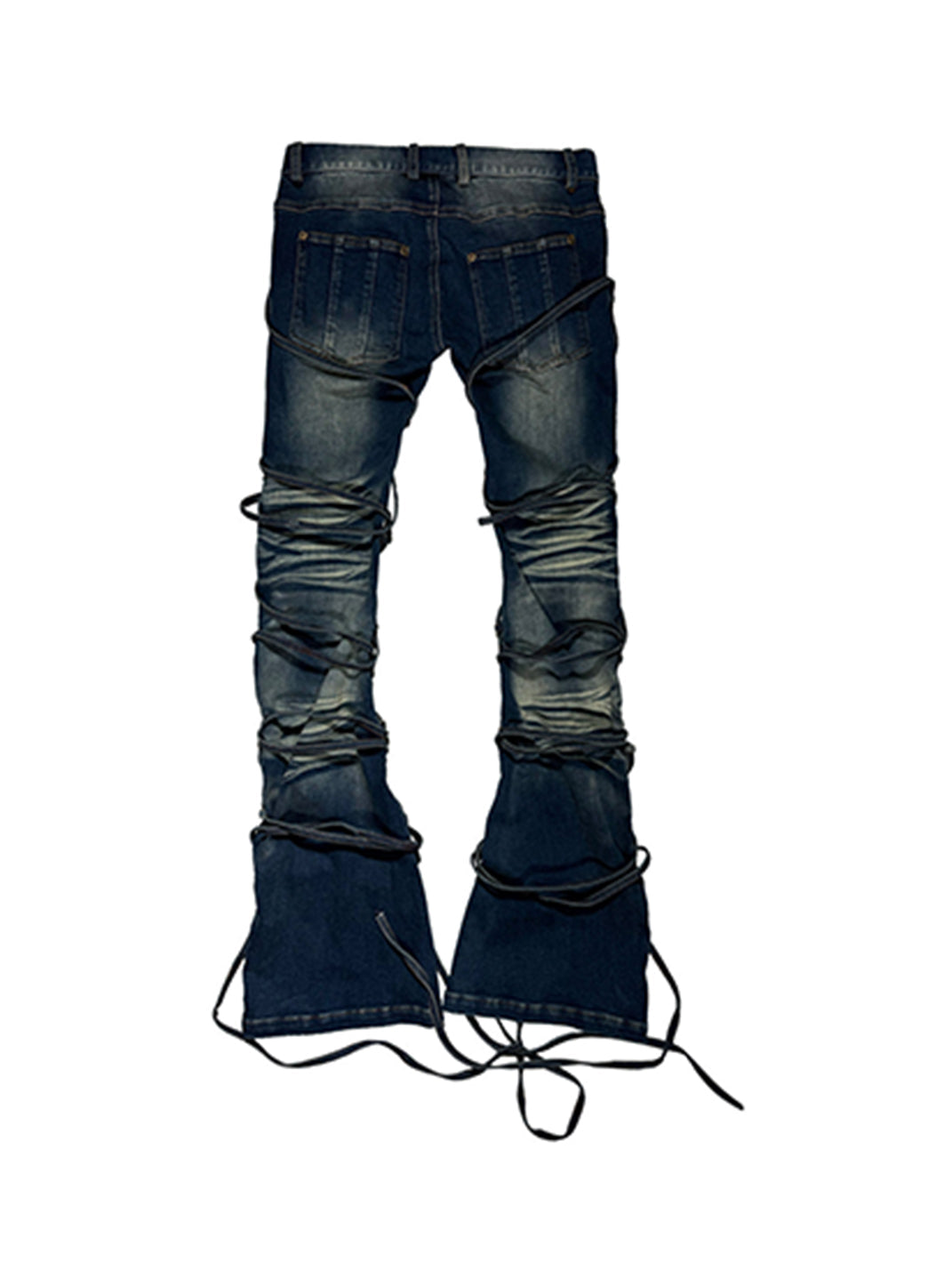 Lace-Up Two-Tone Distressed Flared Jeans - View 6