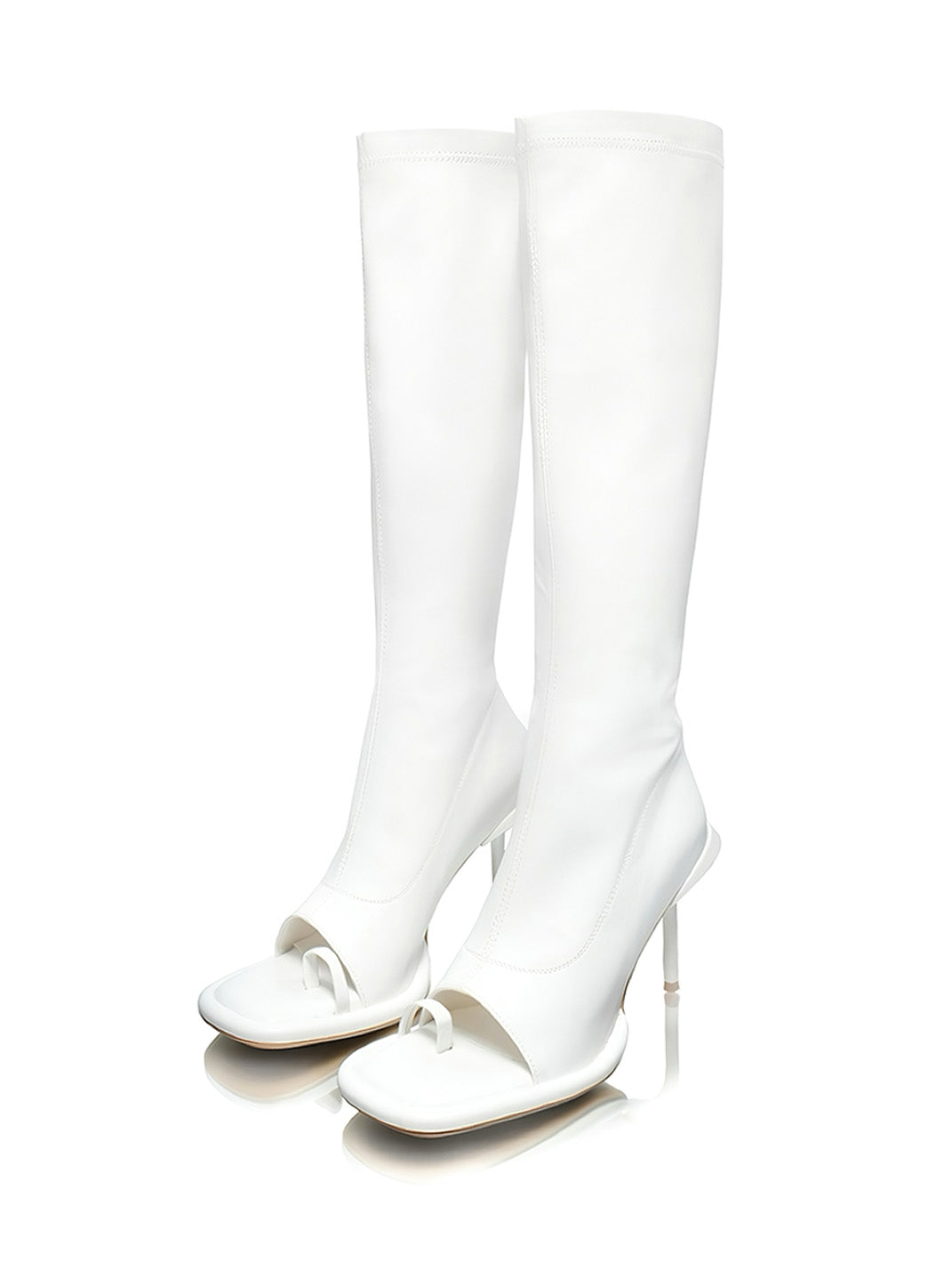 Peep-Toe Stretch Stiletto Knee-High Boots - View 11