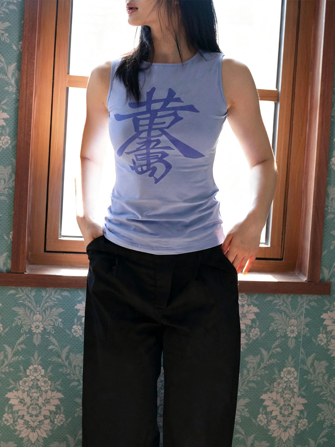 Periwinkle Graphic Cotton Stretch Tank — product view 1