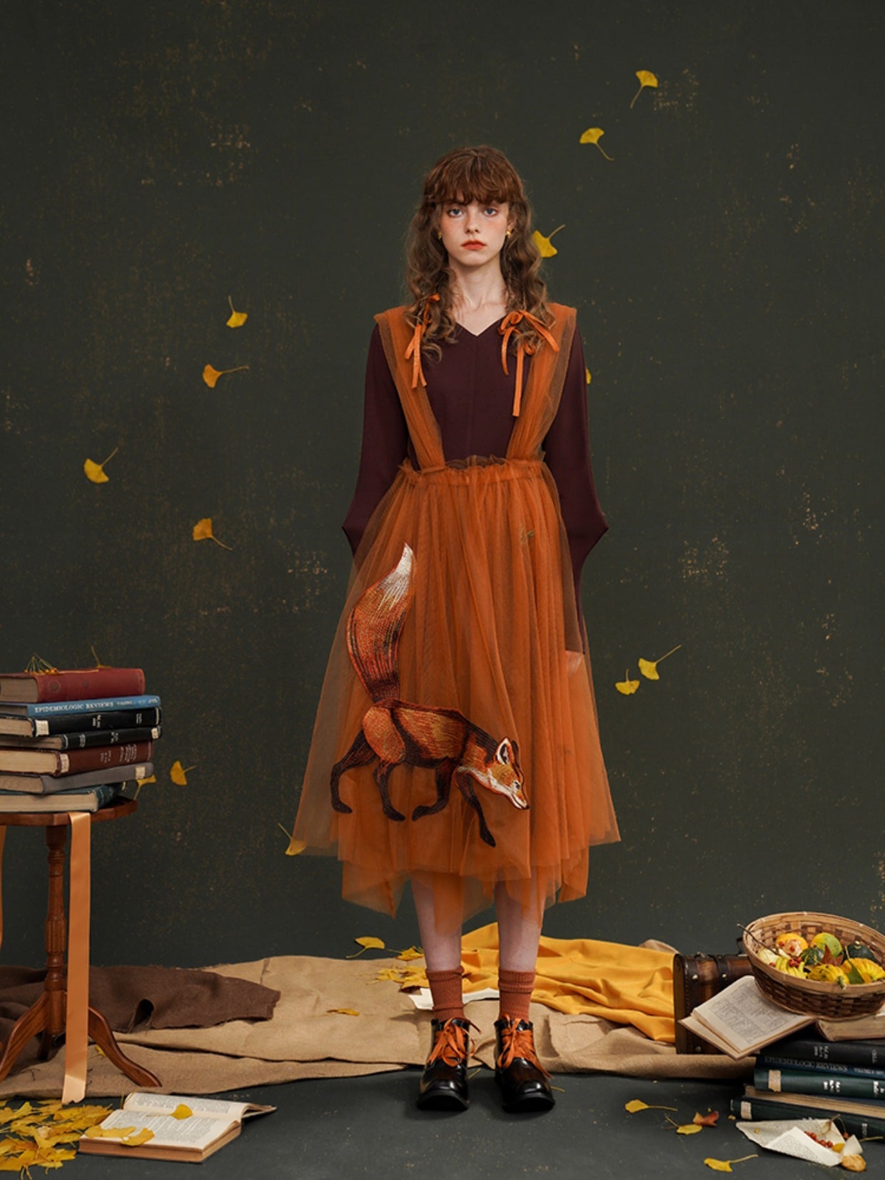 Embroidered Fox Tulle Strap Skirt - chiclara