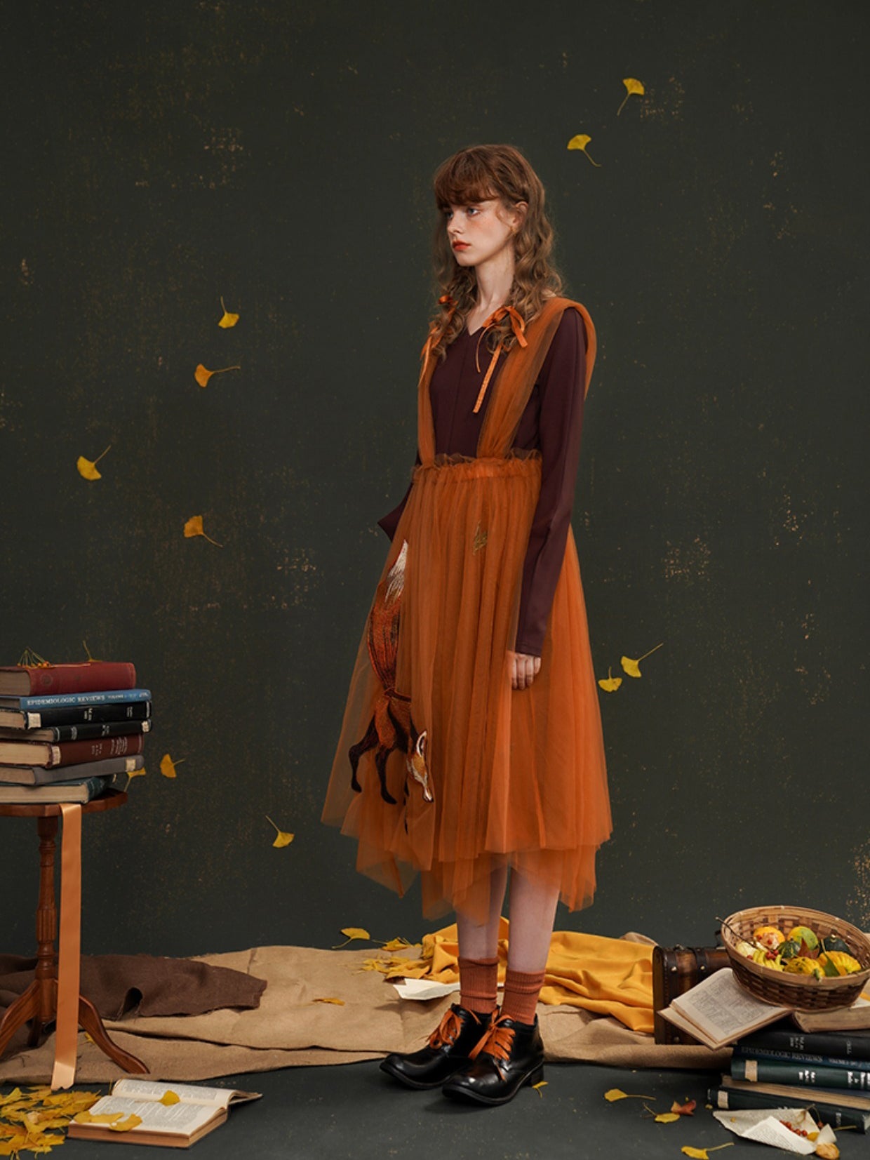 Embroidered Fox Tulle Strap Skirt - chiclara