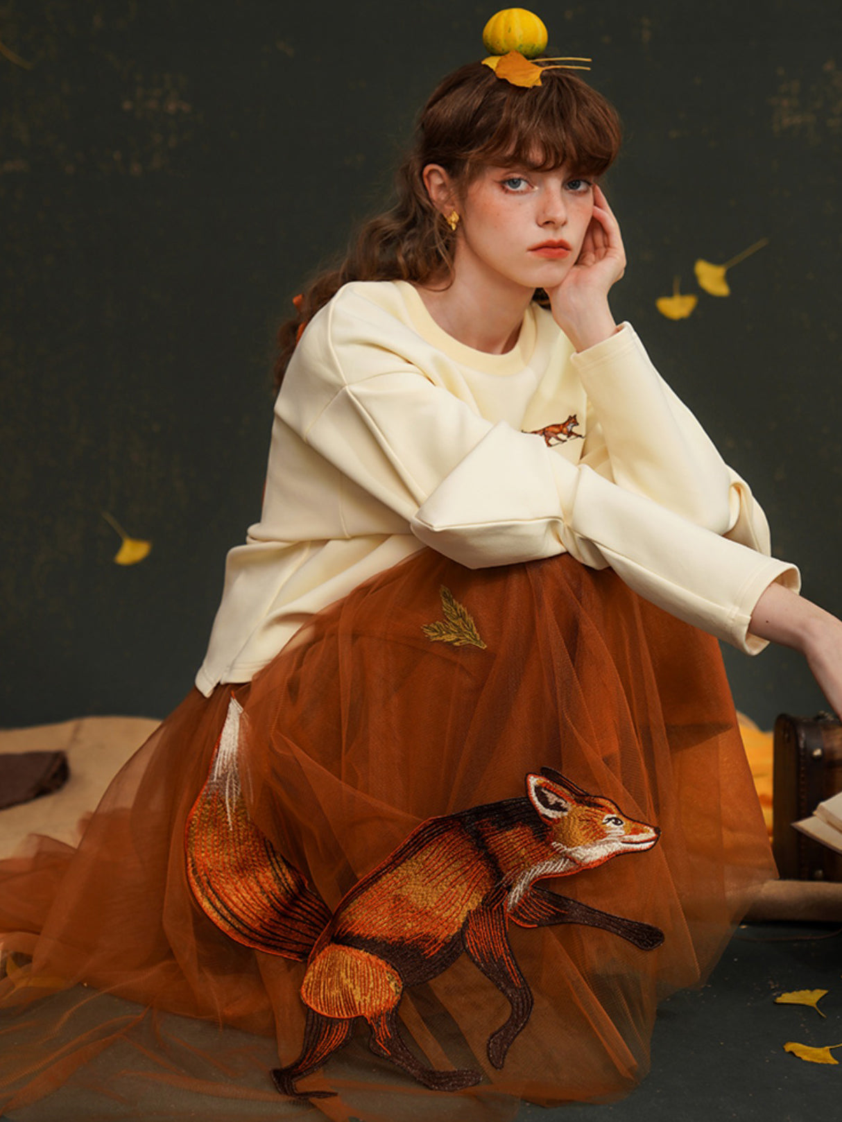 Embroidered Fox Tulle Strap Skirt - chiclara
