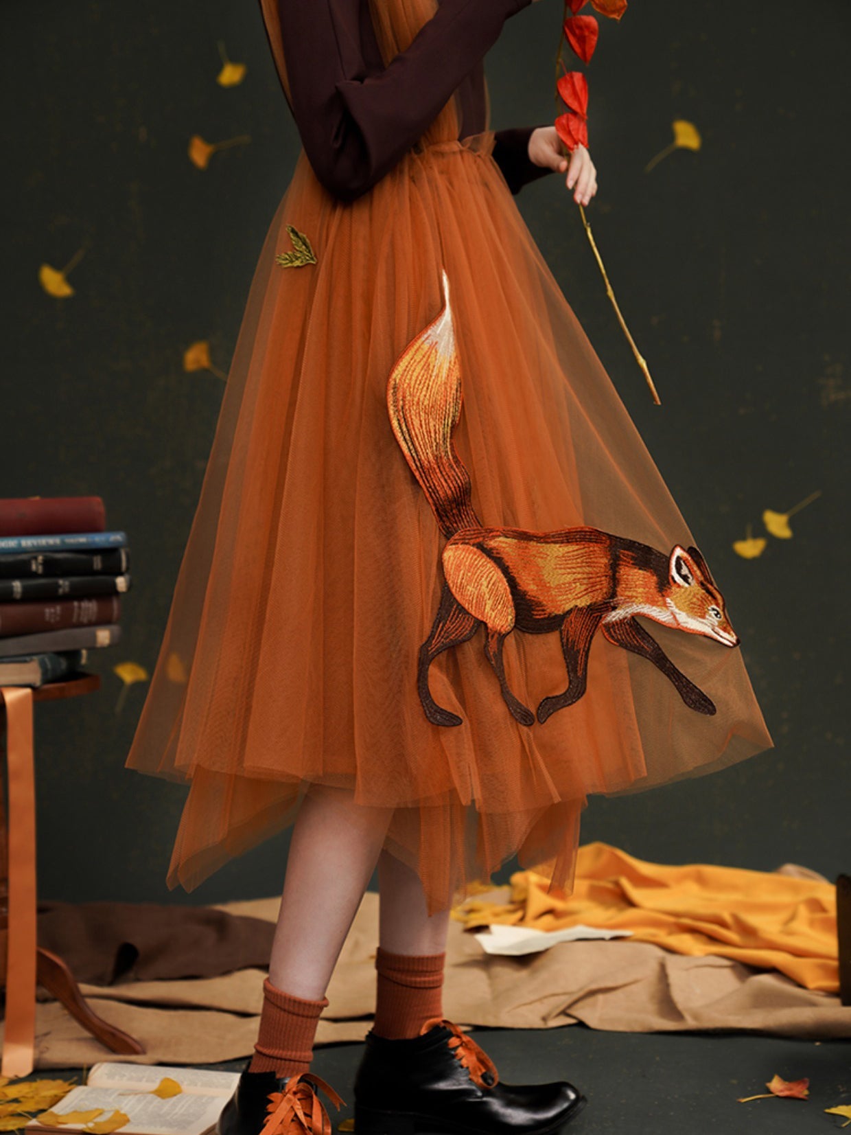 Embroidered Fox Tulle Strap Skirt - chiclara