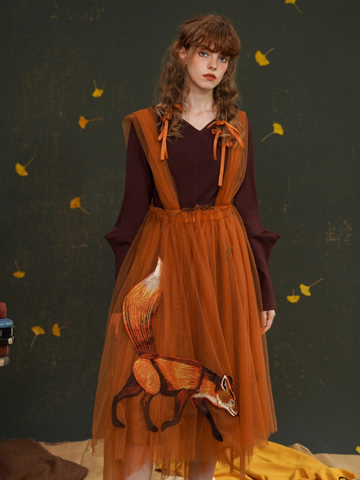 Embroidered Fox Tulle Strap Skirt - chiclara