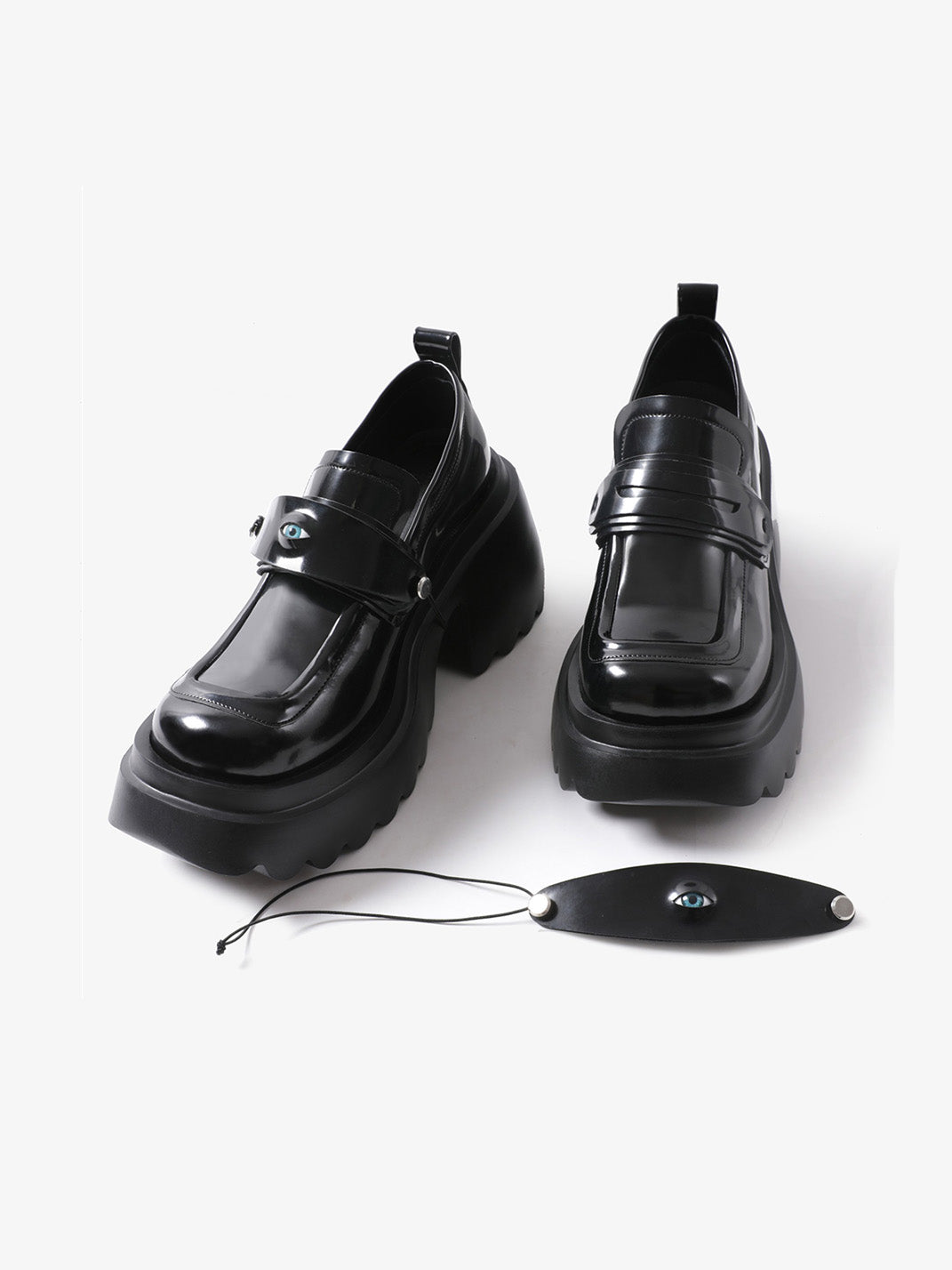 Black Ocular-Accent Lug-Sole Loafers - View 5