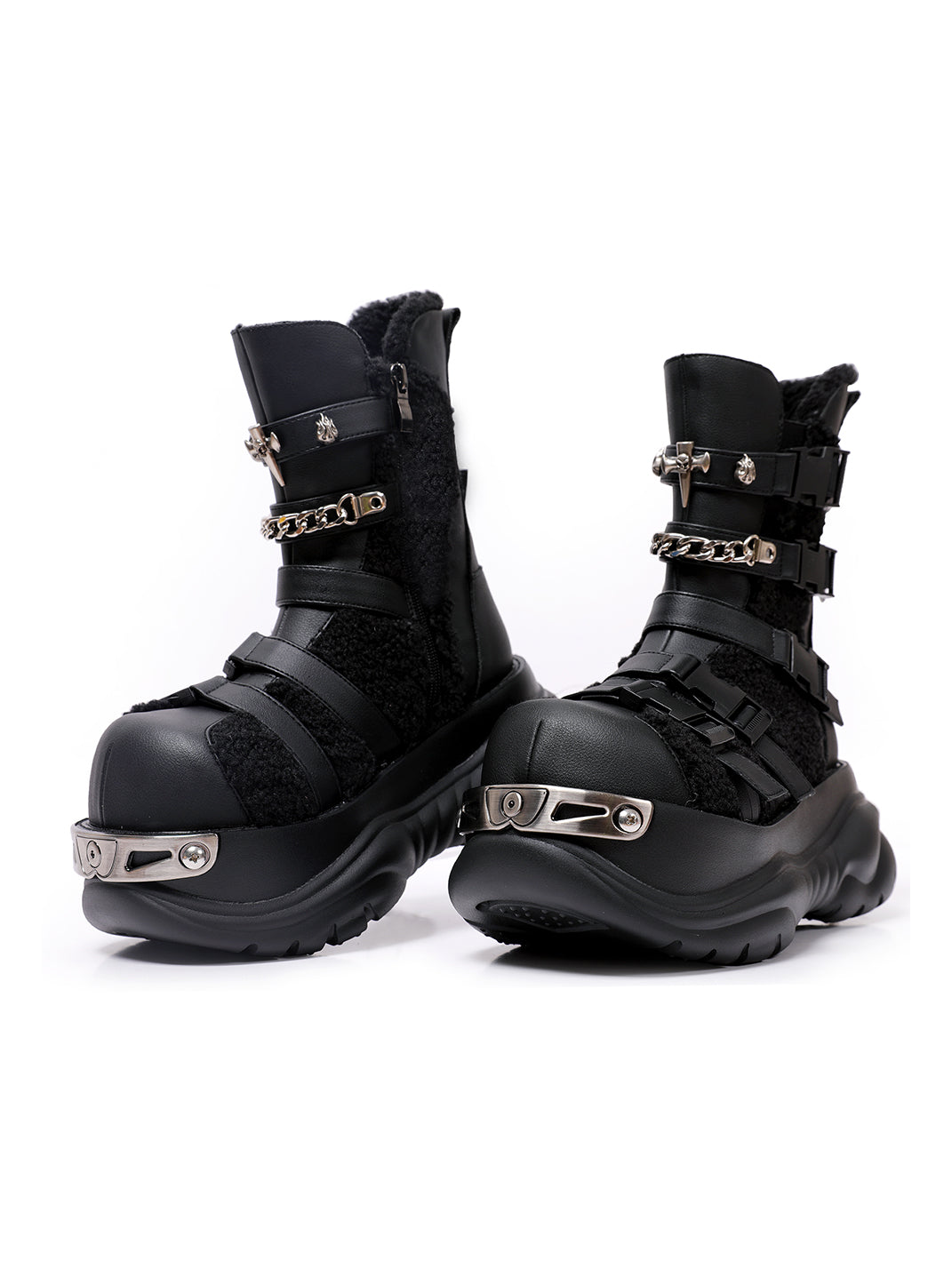 Multi-Buckle Cutout Platform Moto Boots - View 4
