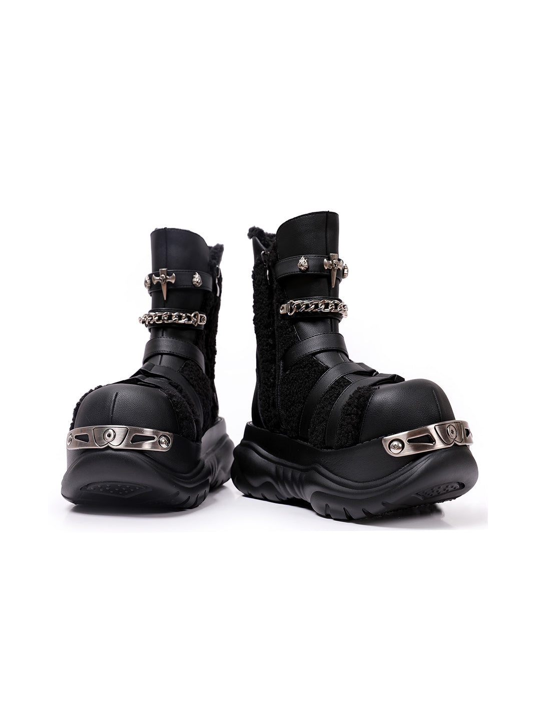 Multi-Buckle Cutout Platform Moto Boots - View 6