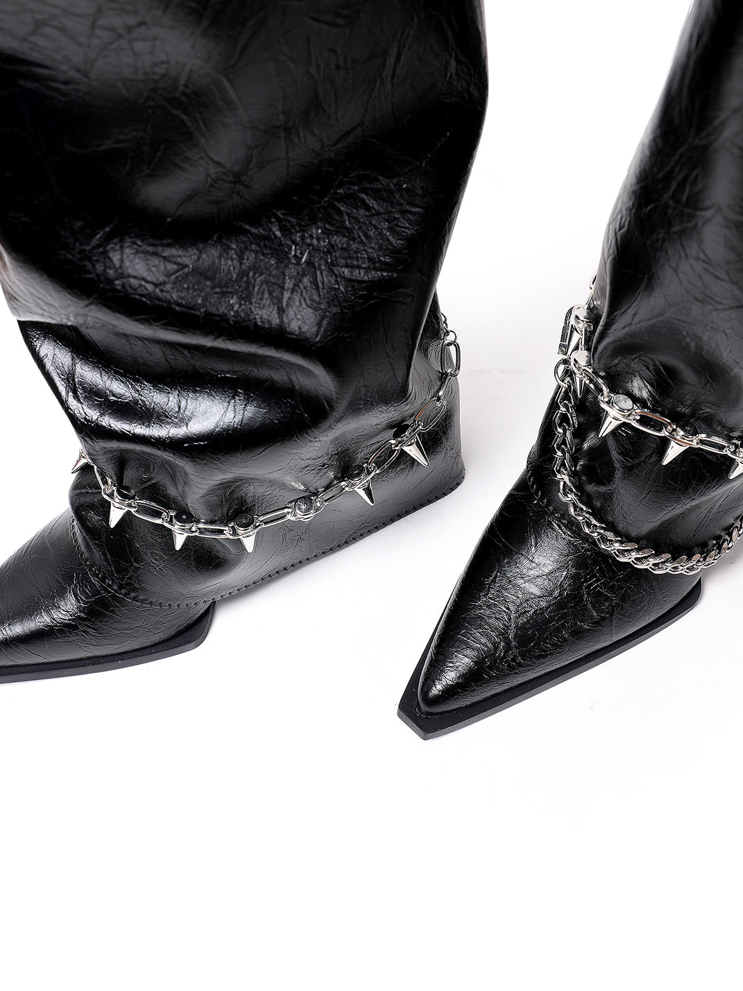 Chain-Trim Pointed-Toe Riding Boots - View 13