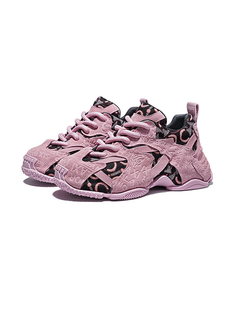 Pink Embroidered Chunky Dad Sneakers - View 4