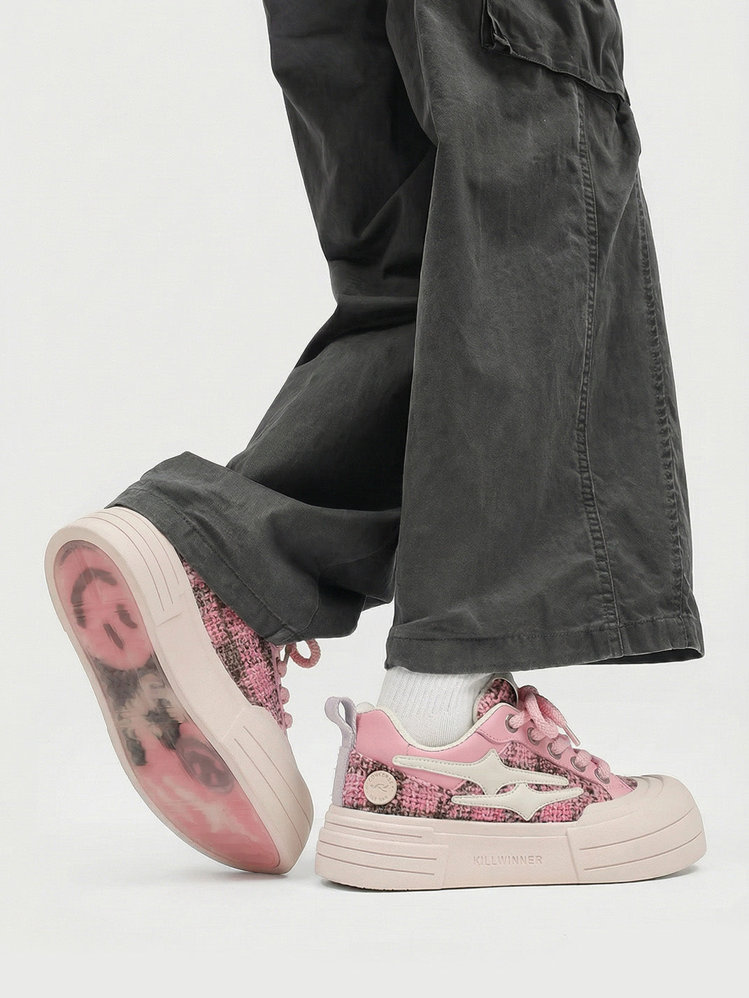 Pink Glitter Smile Platform Sneakers - View 3