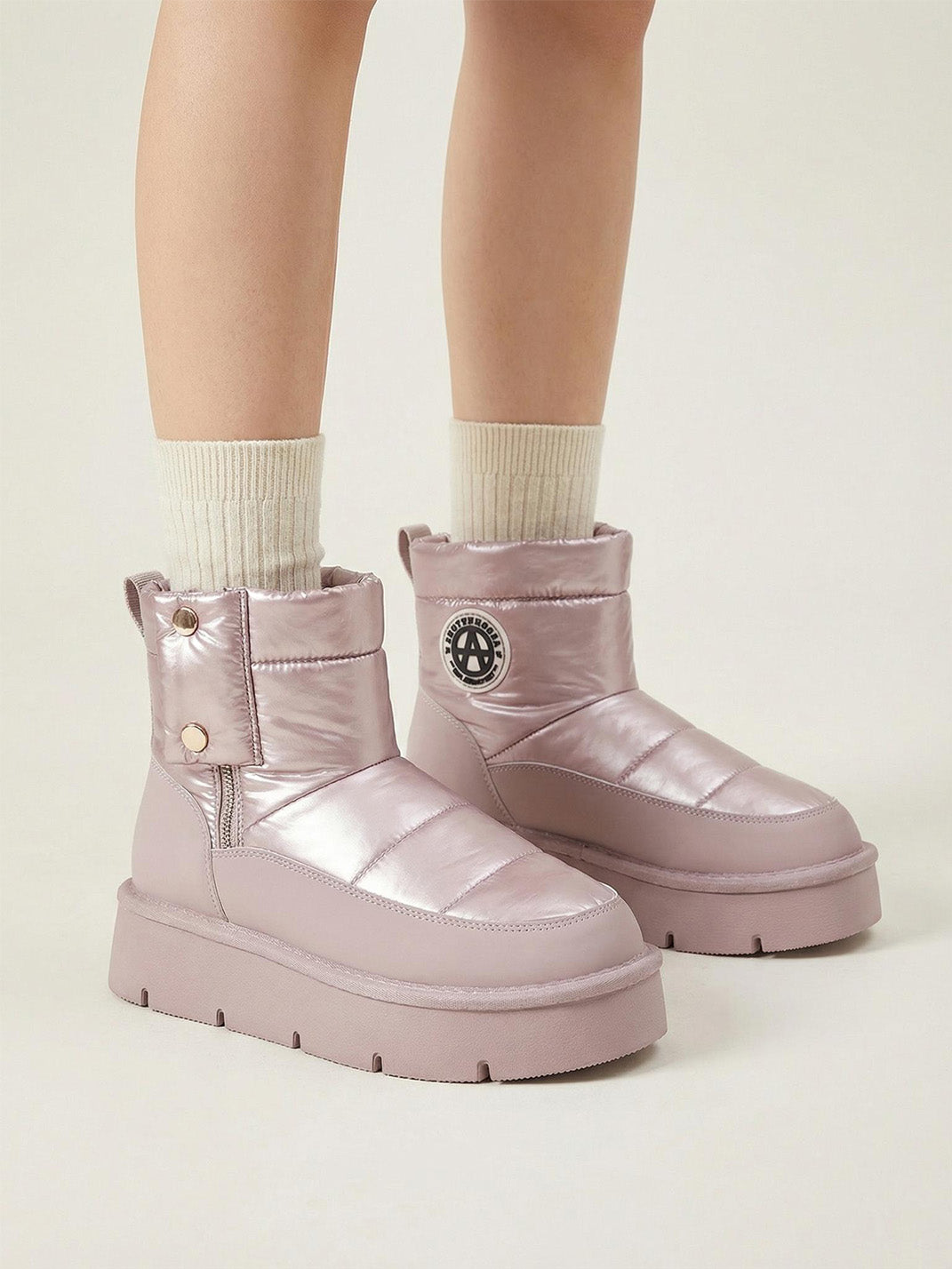 Pink Quilted Platform Snow Boots - View 3