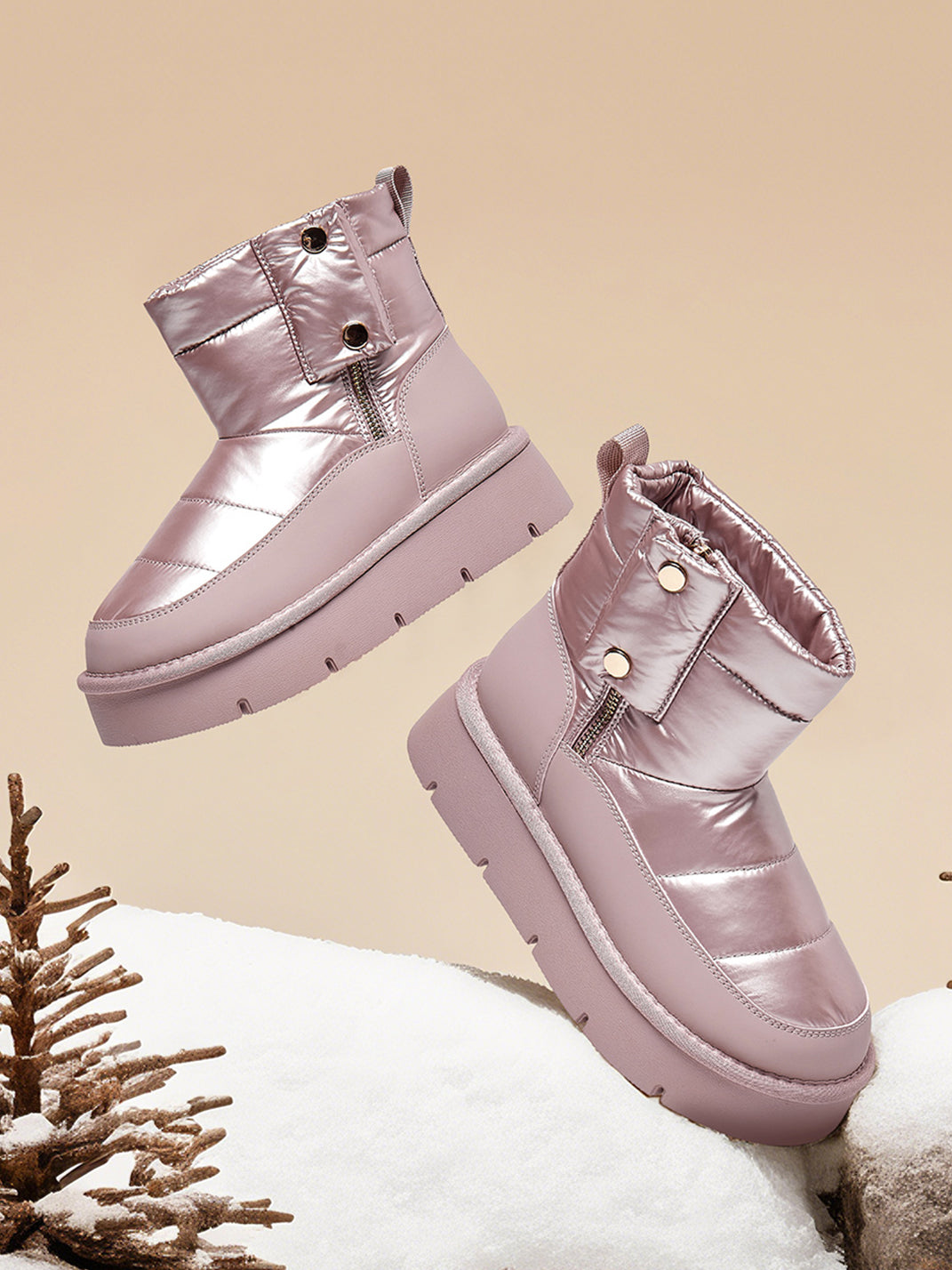 Pink Quilted Platform Snow Boots - View 4