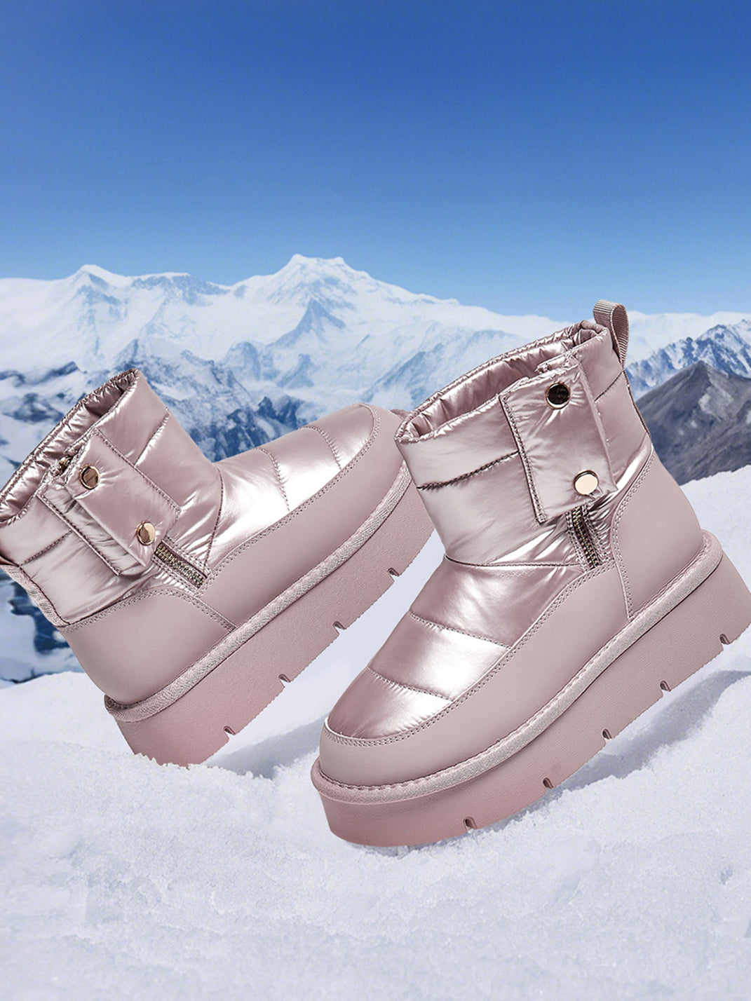 Pink Quilted Platform Snow Boots - View 7