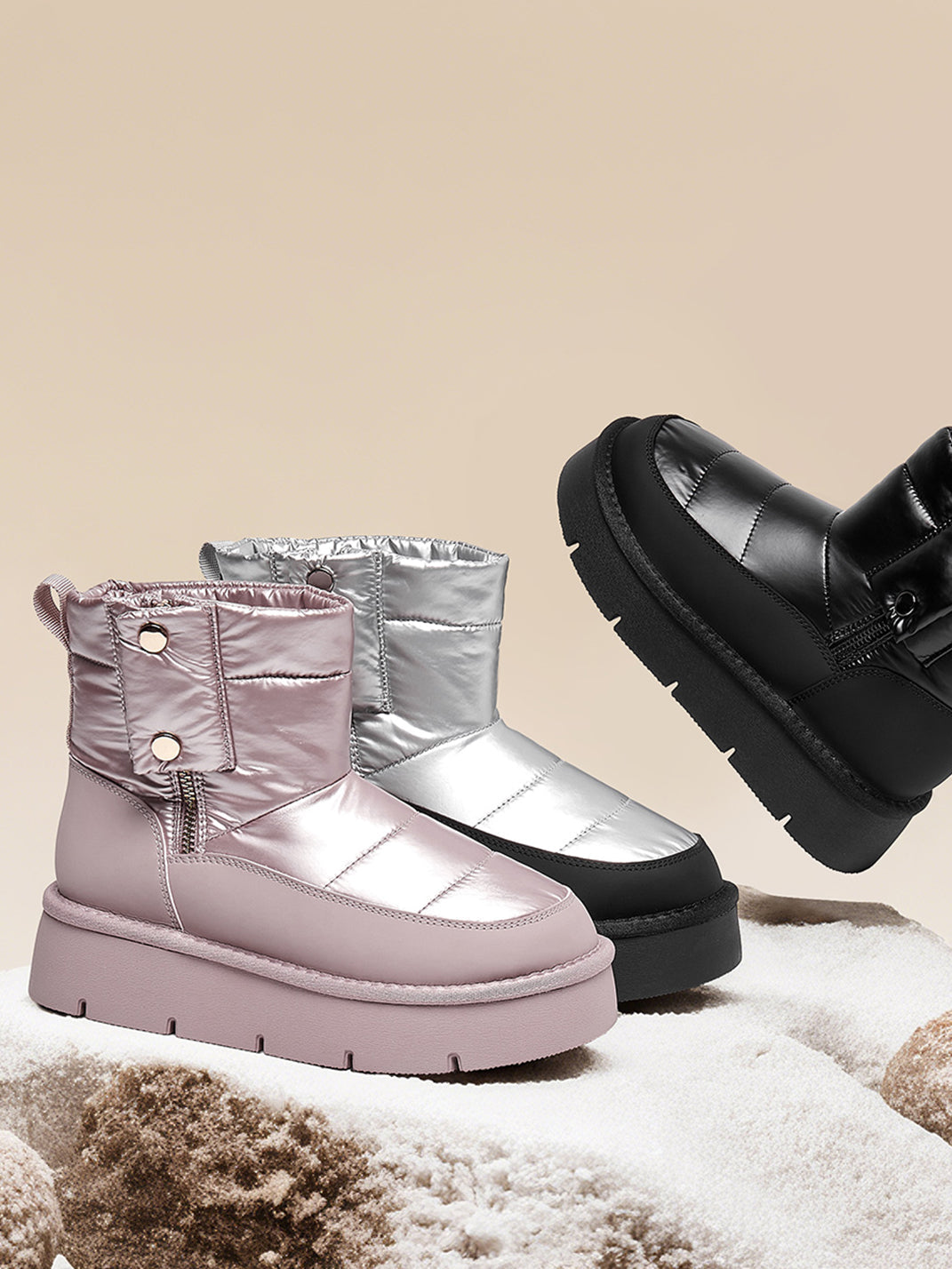 Pink Quilted Platform Snow Boots - View 40