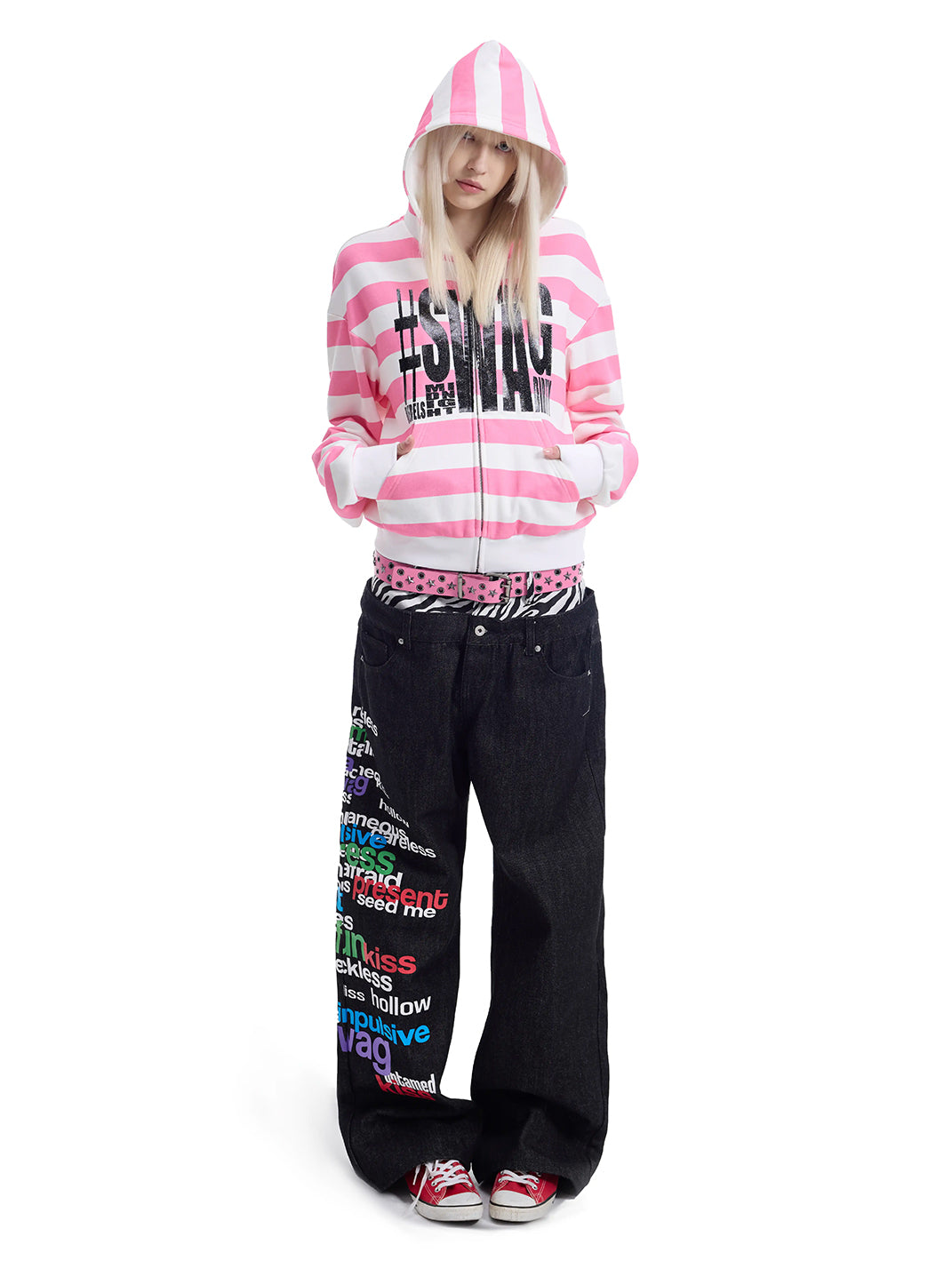 Pink Stripe Glitter-Graphic Zip Hoodie — product view 6