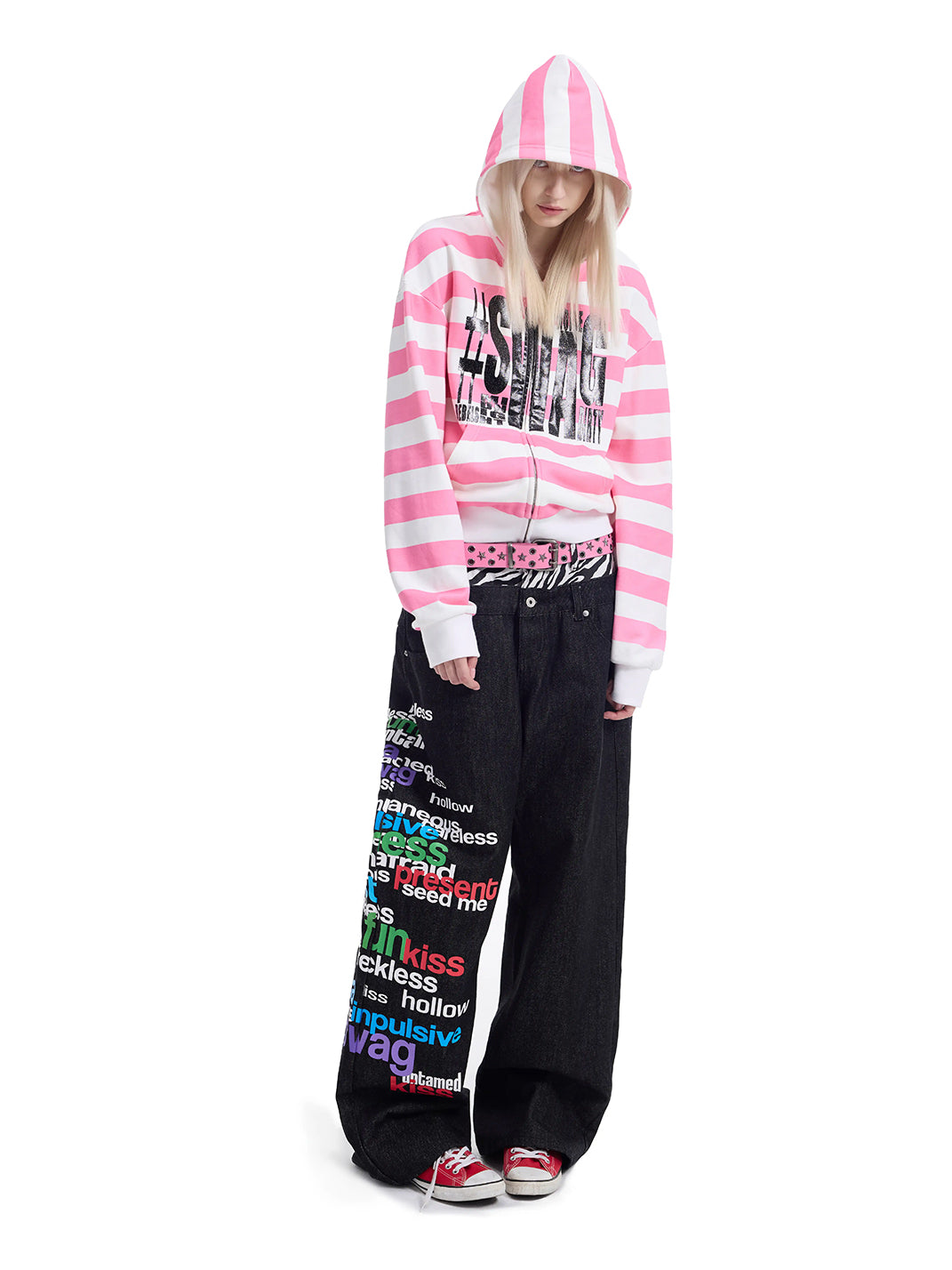 Pink Stripe Glitter-Graphic Zip Hoodie — product view 7