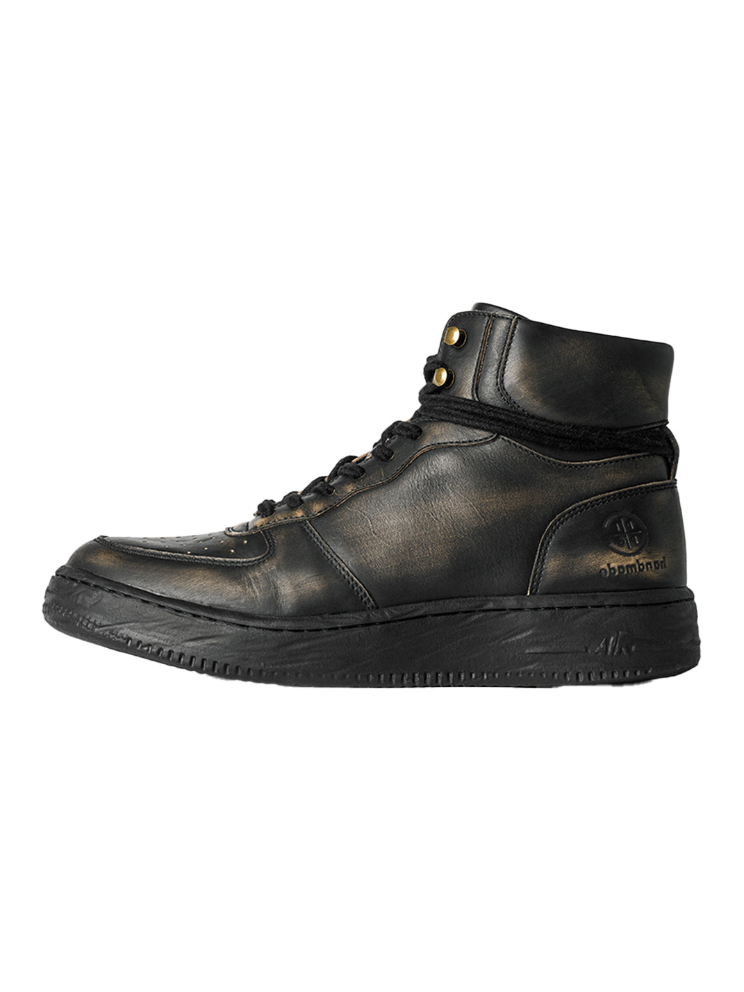 Distressed Leather Padded-Cuff Combat Boots