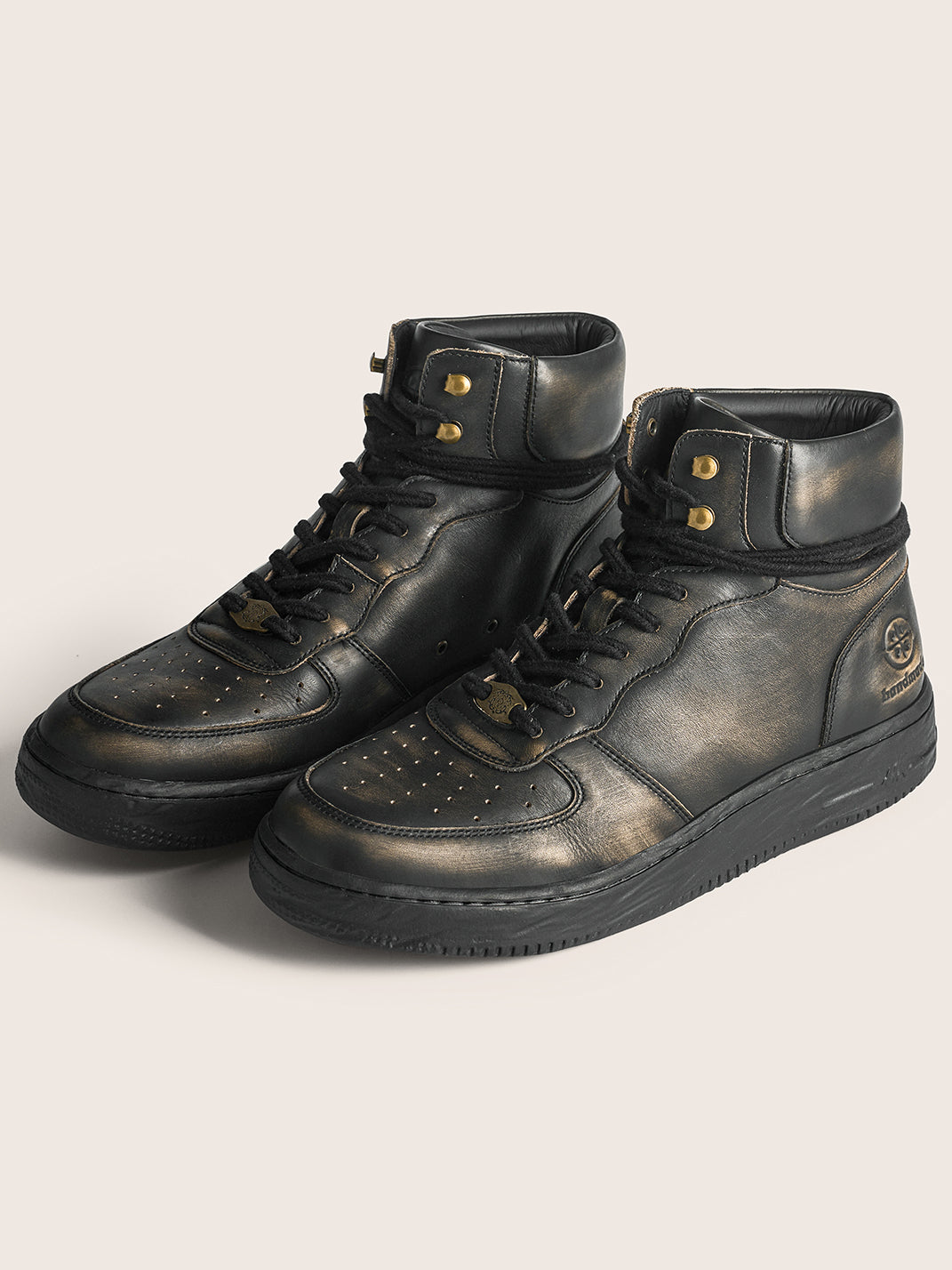 Distressed Leather Padded-Cuff Combat Boots - View 5