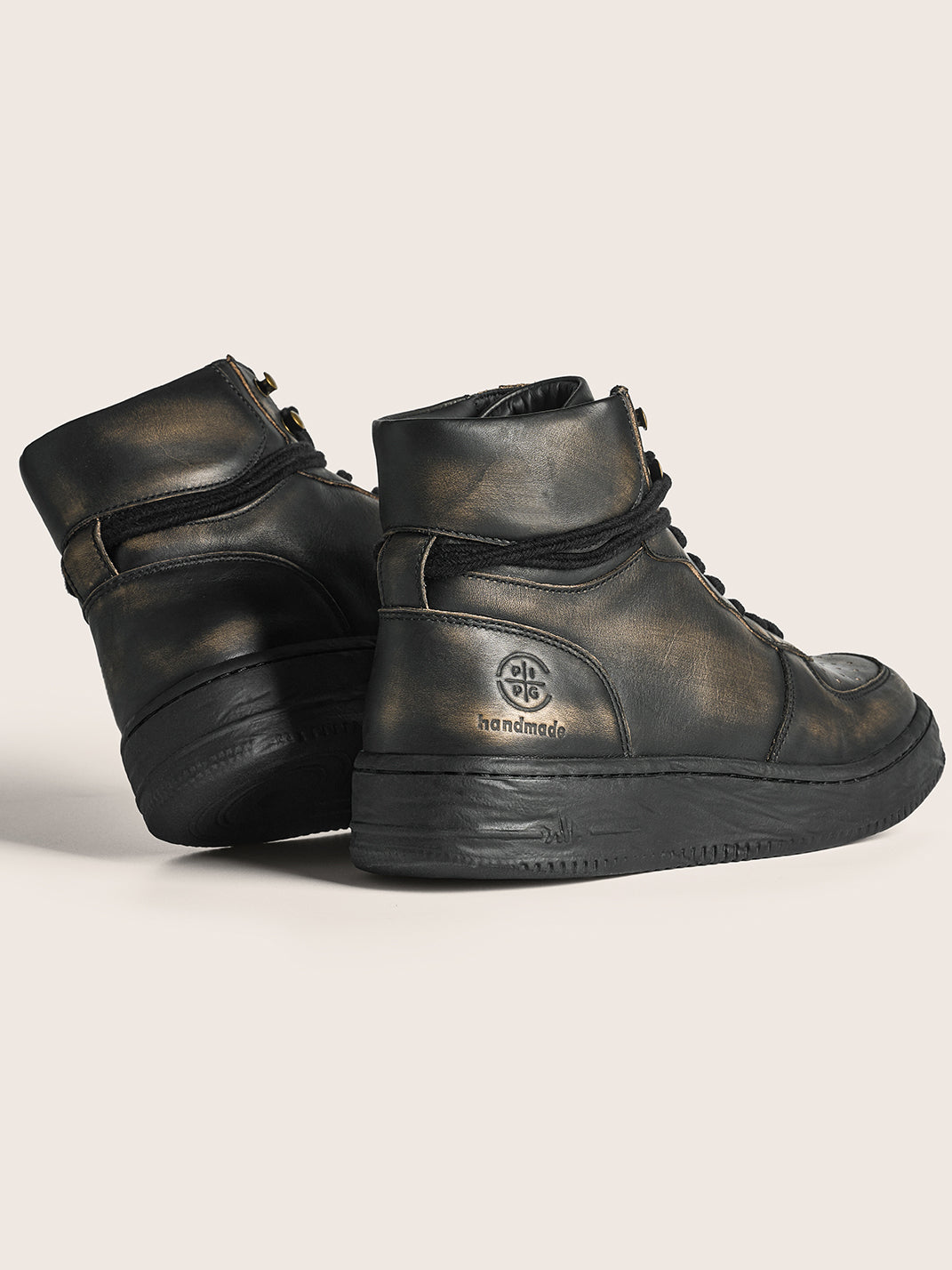 Distressed Leather Padded-Cuff Combat Boots - View 9