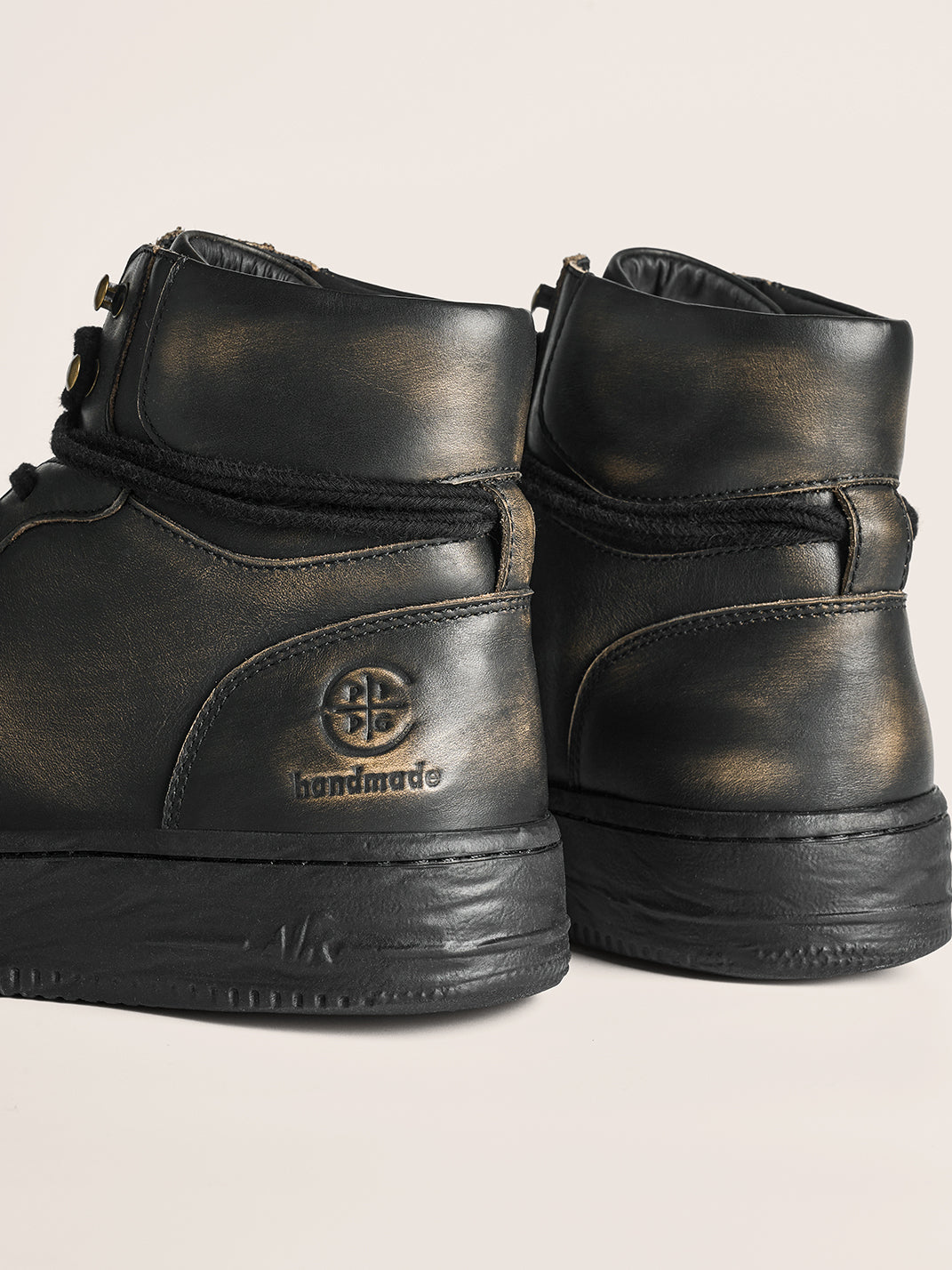 Distressed Leather Padded-Cuff Combat Boots - View 11