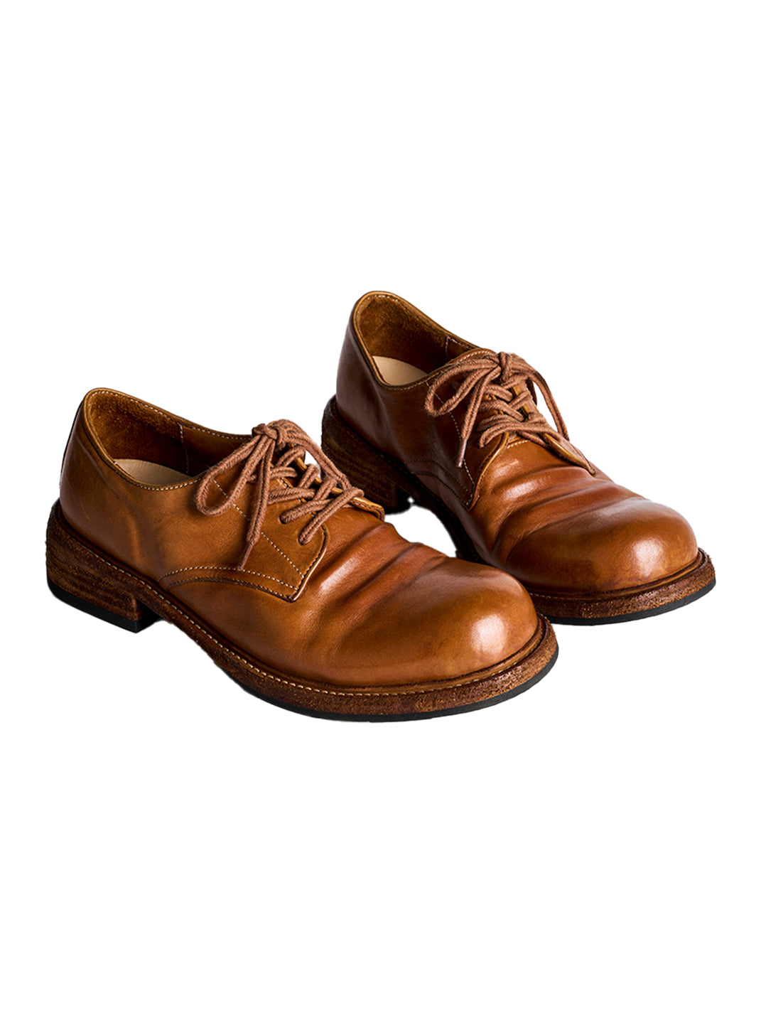 Washed Horsehide Round-Toe Derby Shoes - View 22