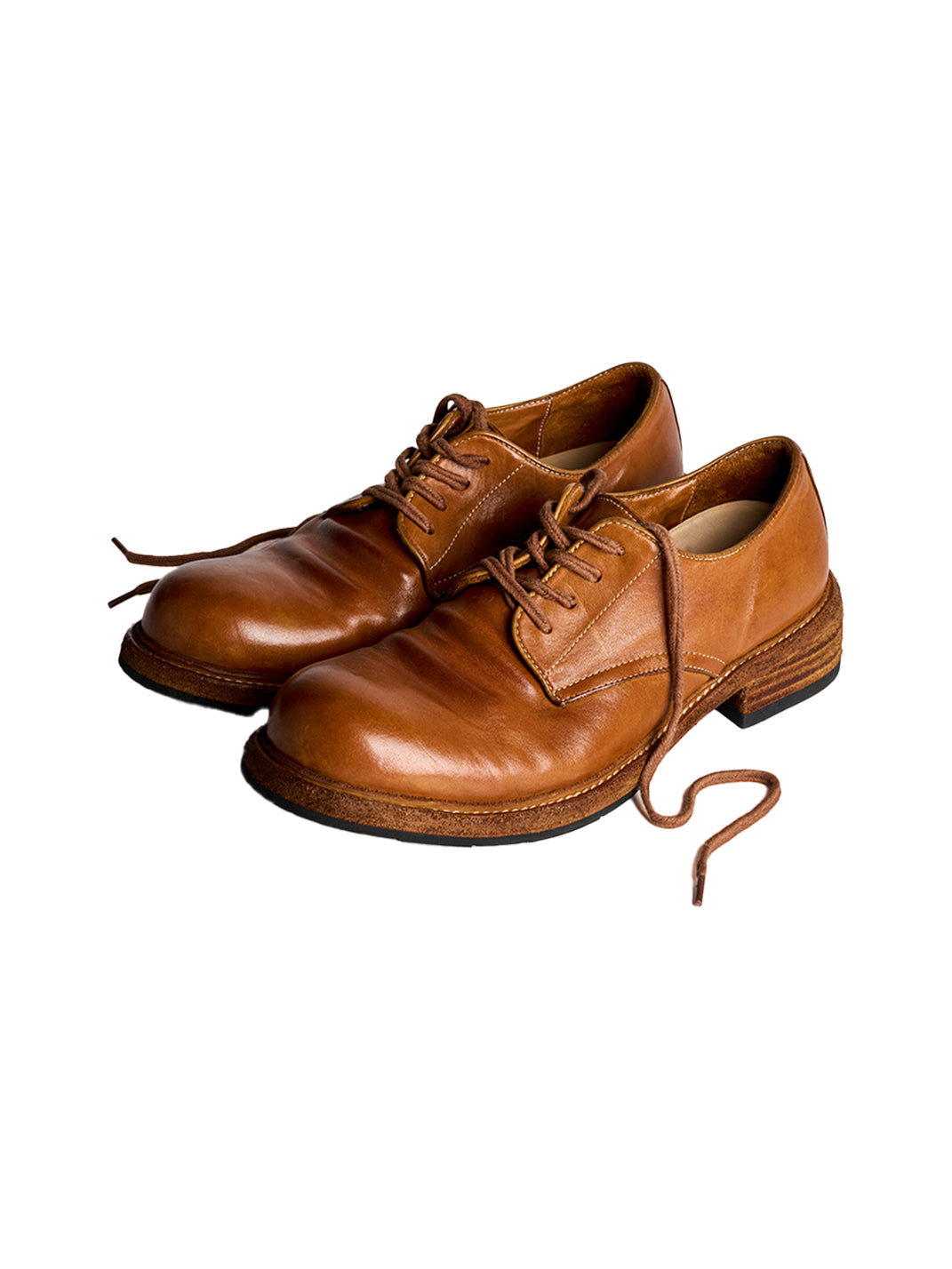 Washed Horsehide Round-Toe Derby Shoes - View 23