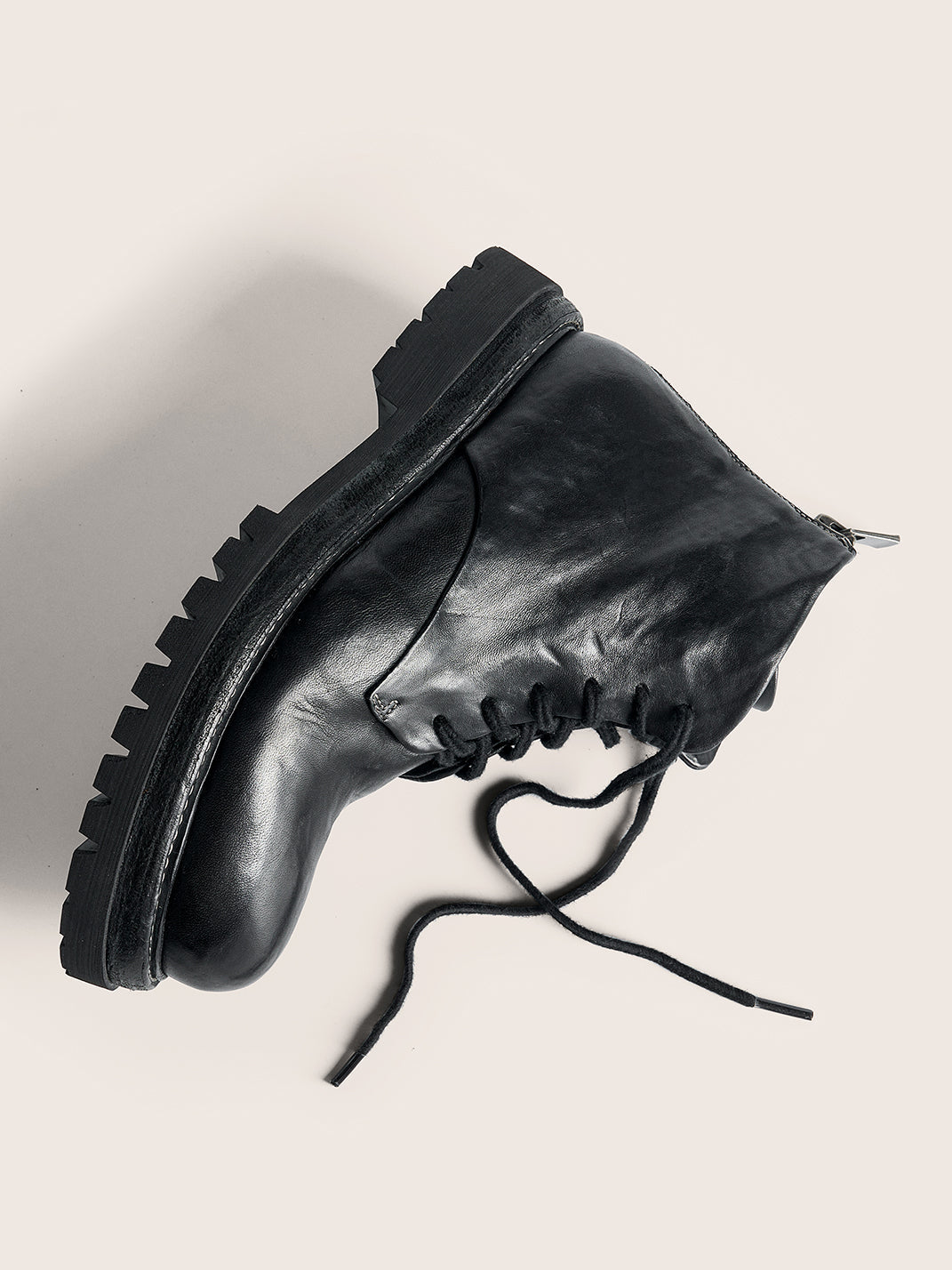 Washed Horsehide Rear-Zip Combat Boots - View 6